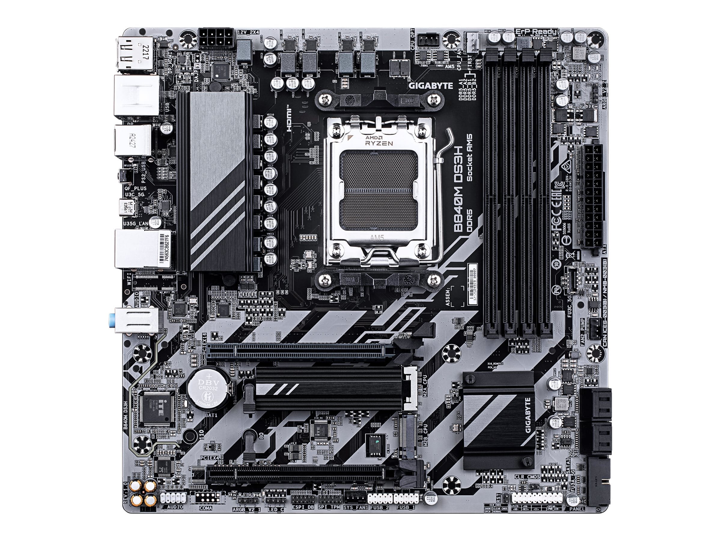 Gigabyte B840M DS3H - Motherboard - micro ATX - Socket AM5 - AMD B840 Chipsatz - USB-C 3.2 Gen 1, USB 3.2 Gen 1 - 2.5 Gigabit LAN - Onboard-Grafik (CPU erforderlich)