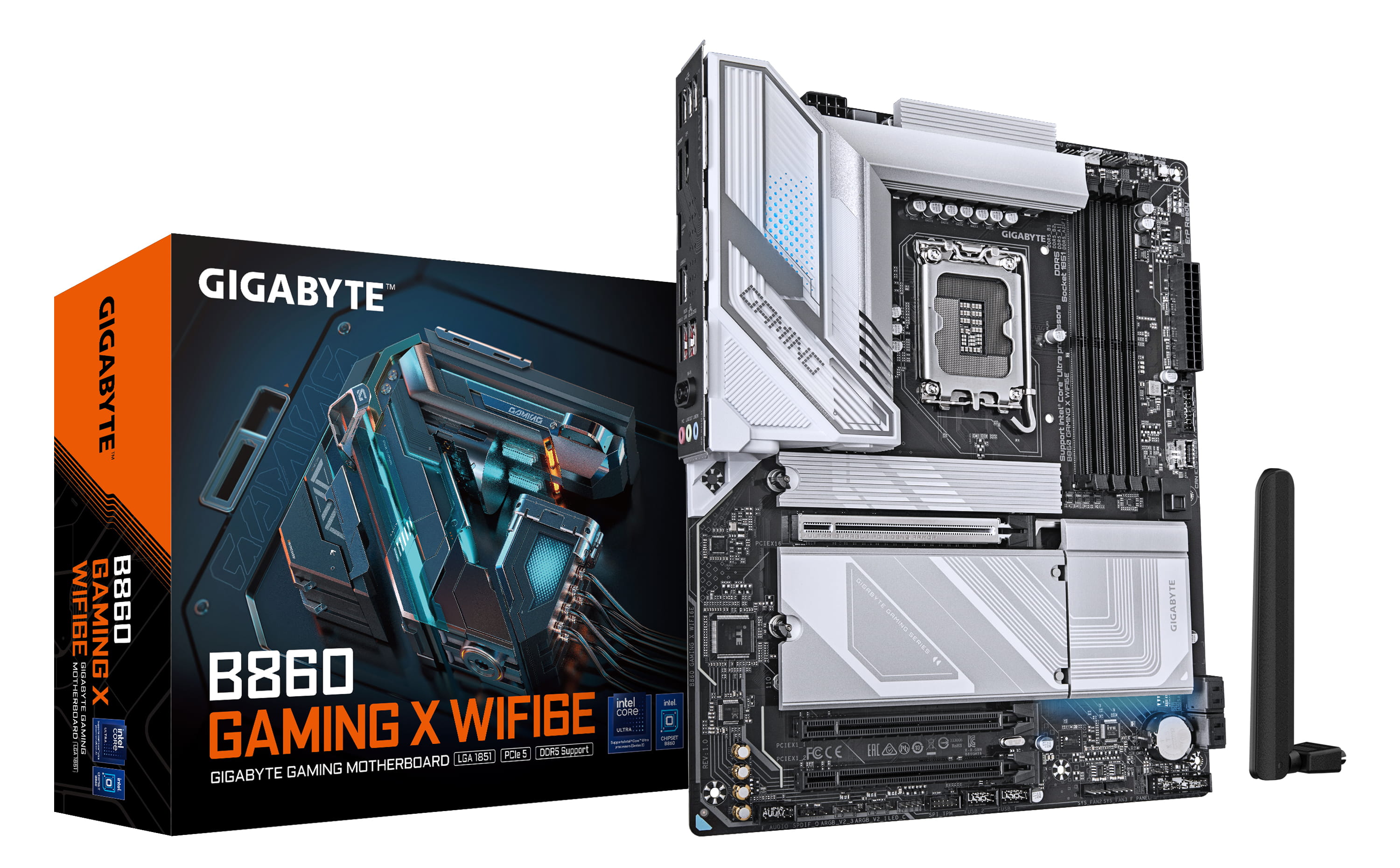 Gigabyte B860 GAMING X WIFI6E Mainboard - Intel Core Ultra CPUs, 12+1+2+1 Phasen VRM, bis zu 9066MHz DDR5, 1xPCIe 5.0 + 2xPCIe 4.0 M.2, 2,5 GbE LAN, WIFI 6E, USB4, Intel, LGA 1851 (Socket V1), Intel Core Ultra (Serie 1), Intel Core Ultra (Series 2), LGA