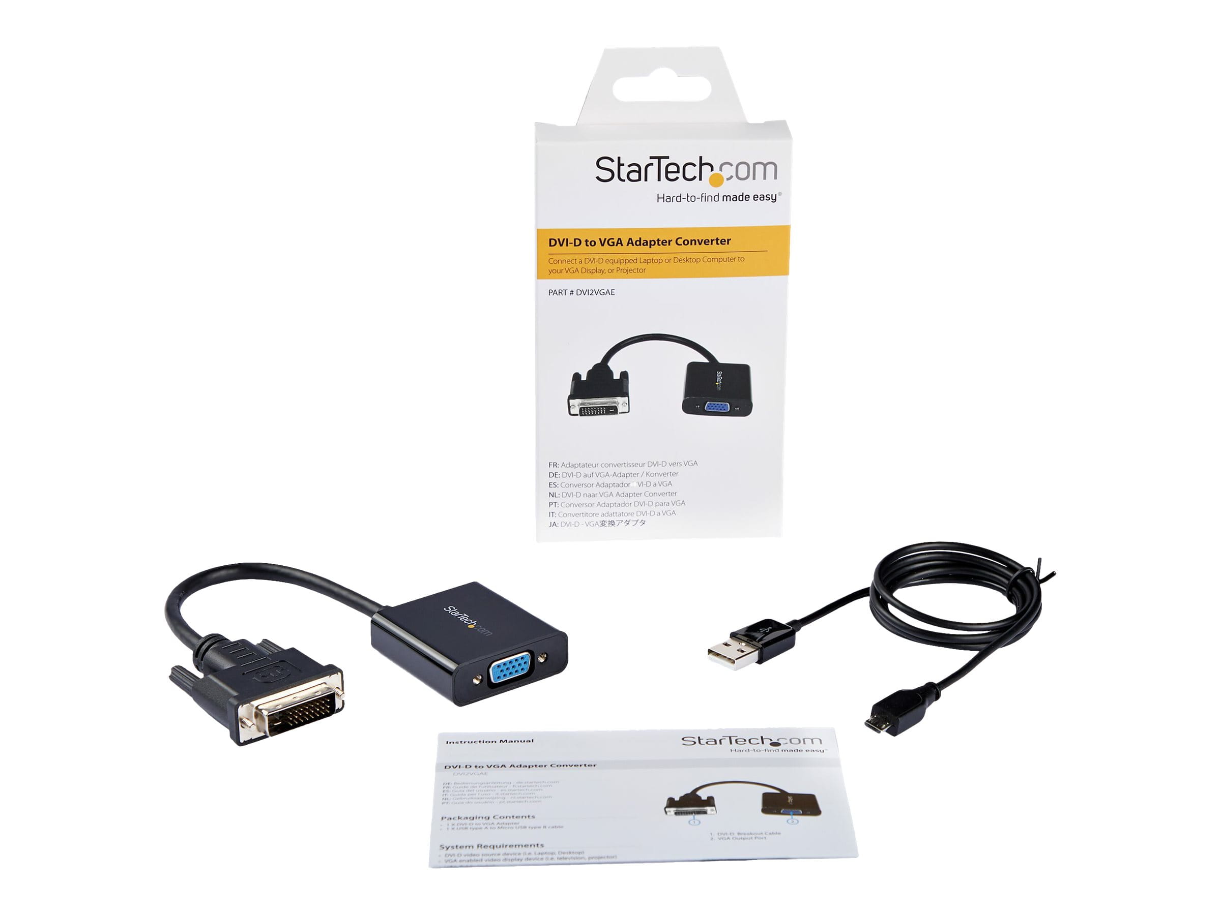 StarTech.com DVI-D auf VGA Aktives Video Adapter/ Konverter Kabel - DVI zu VGA Wandler Box Stecker / Buchse - 1920x1200 - 1080p - Videoadapter - DVI-D, Mikro-USB Typ B (nur Strom)