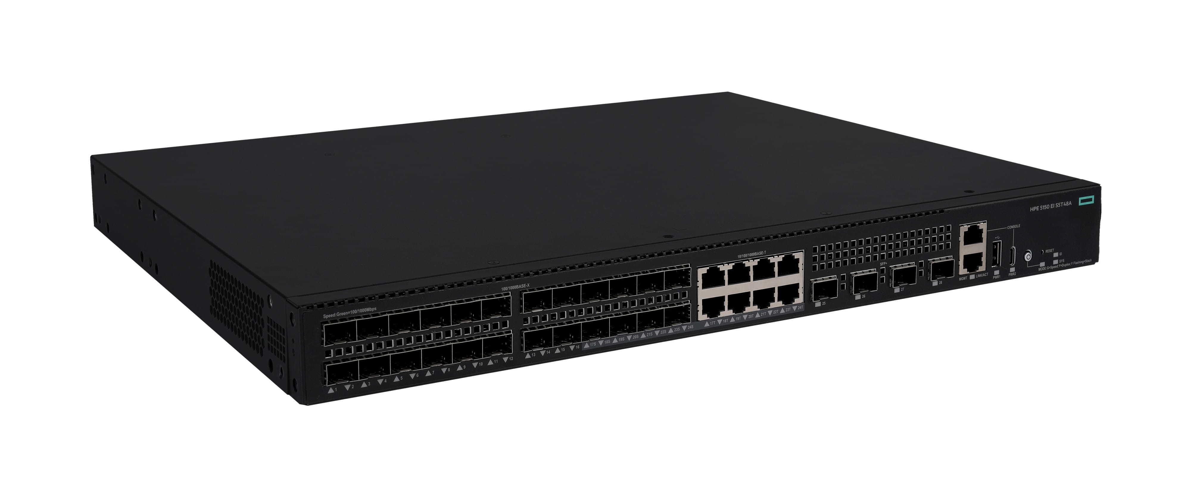 HPE Networking Comware 5150EI 24p SFP 1G 8p 10M/100M/1G Combo 4p SFP+ 1G/10G Switch - Switch - L3 - managed - 24 x 100/1000Base-X SFP + 8 x 10/100/1000Base-T + 4 x 1 Gigabit / 10 Gigabit SFP+ (Uplink / Stacking)