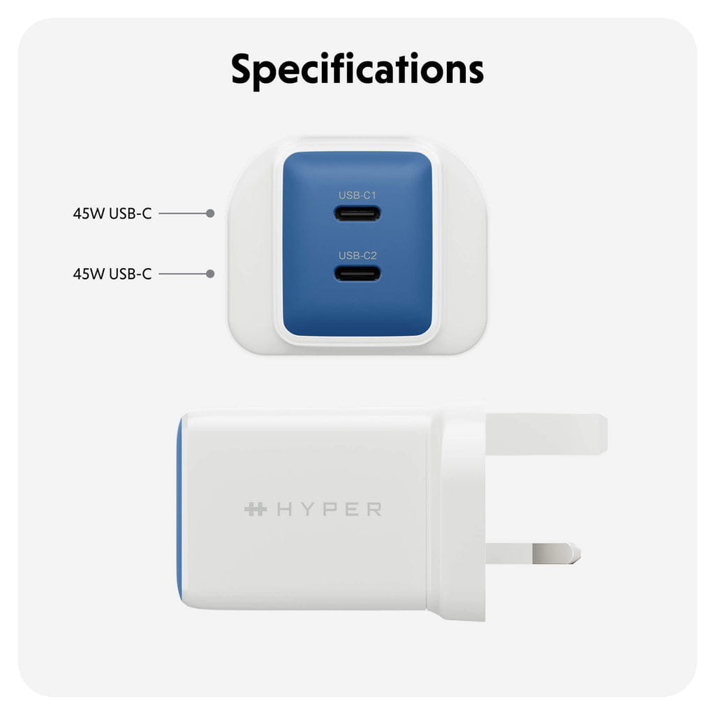 Targus HyperJuice - Netzteil - GaN - 45 watt - 2 Ausgabeanschlussstellen (2 x USB-C)