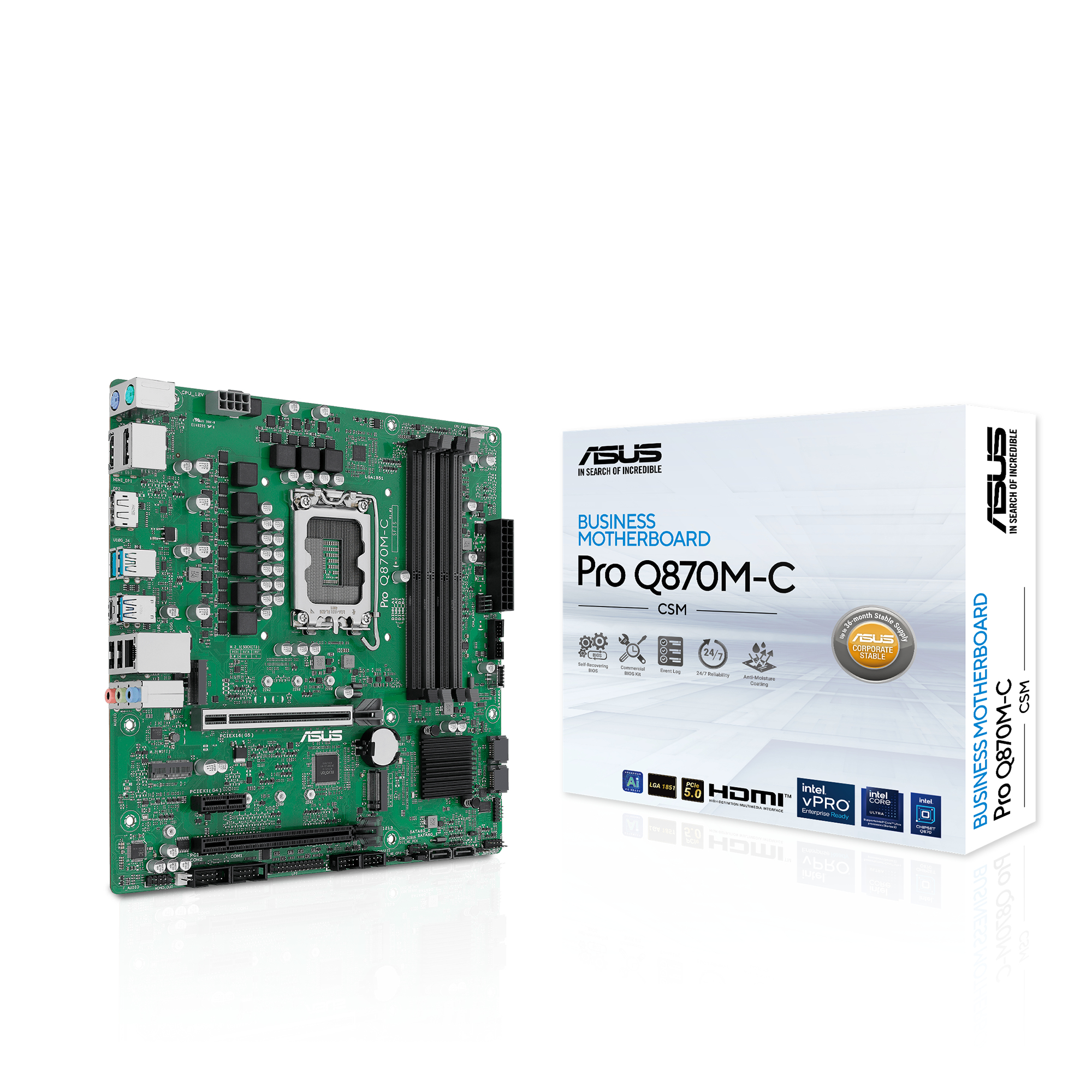 ASUS Pro Q870M-C-CSM - Motherboard - micro ATX - LGA1851 Sockel - Q870 Chipsatz - USB-C 3.2 Gen2, USB 3.2 Gen 1, USB 3.2 Gen 2 - Gigabit LAN - Onboard-Grafik (CPU erforderlich)