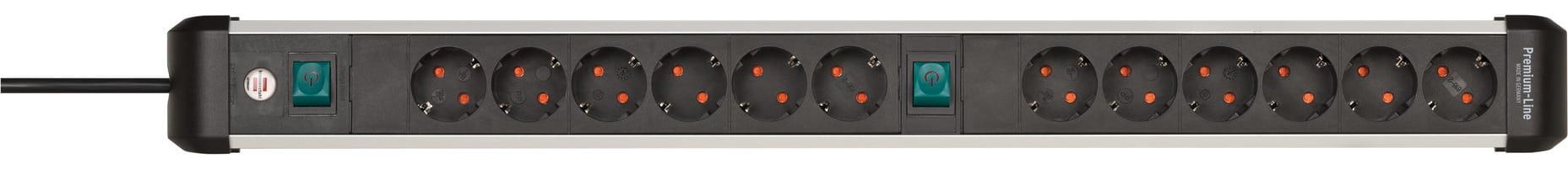 Brennenstuhl 1391030200, 3 m, Indoor, Abgewinkelt, IP20, Schwarz, Silber, 12 AC-Ausgänge