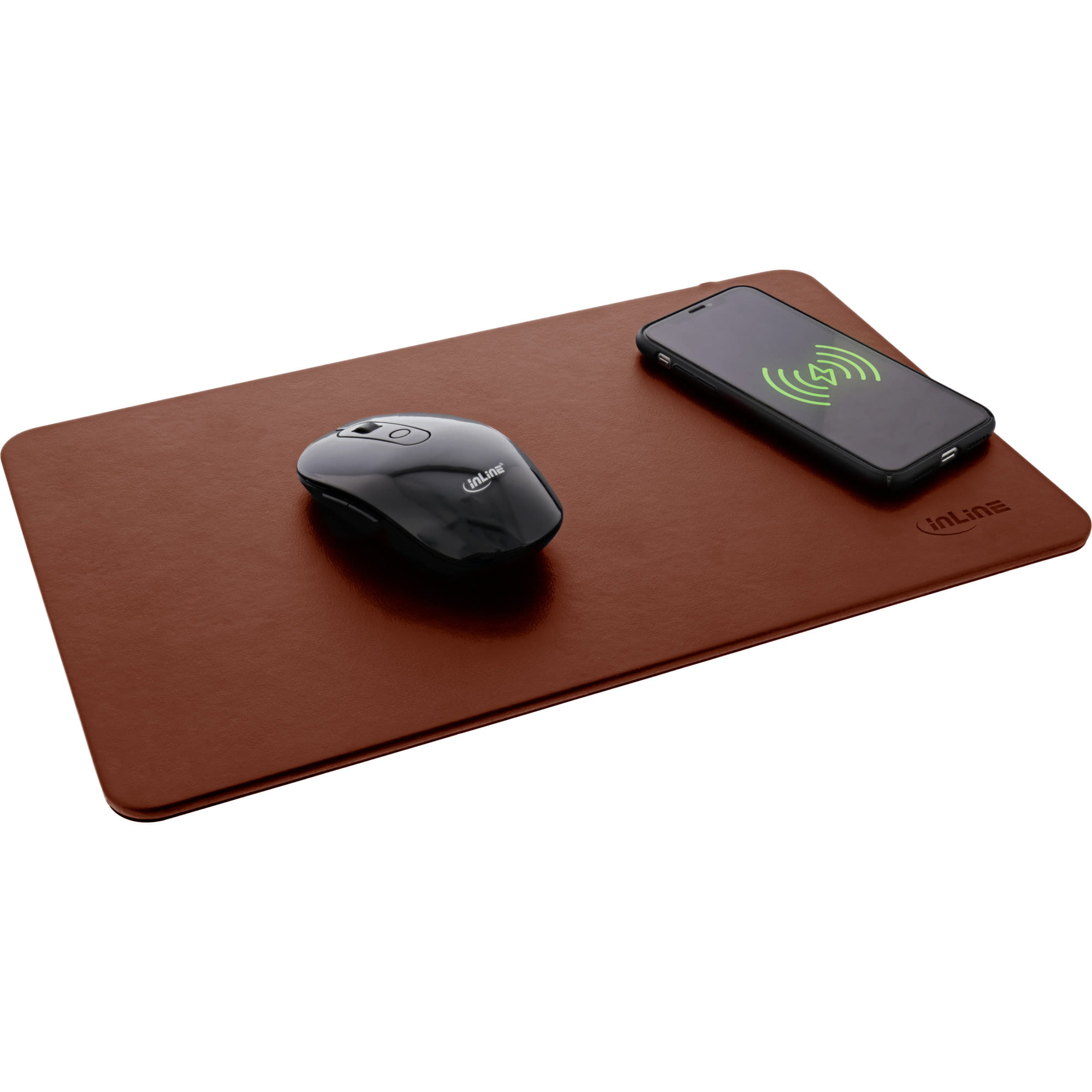 InLine Maus-Pad - Wireless Charging - 370x225x7mm - braun