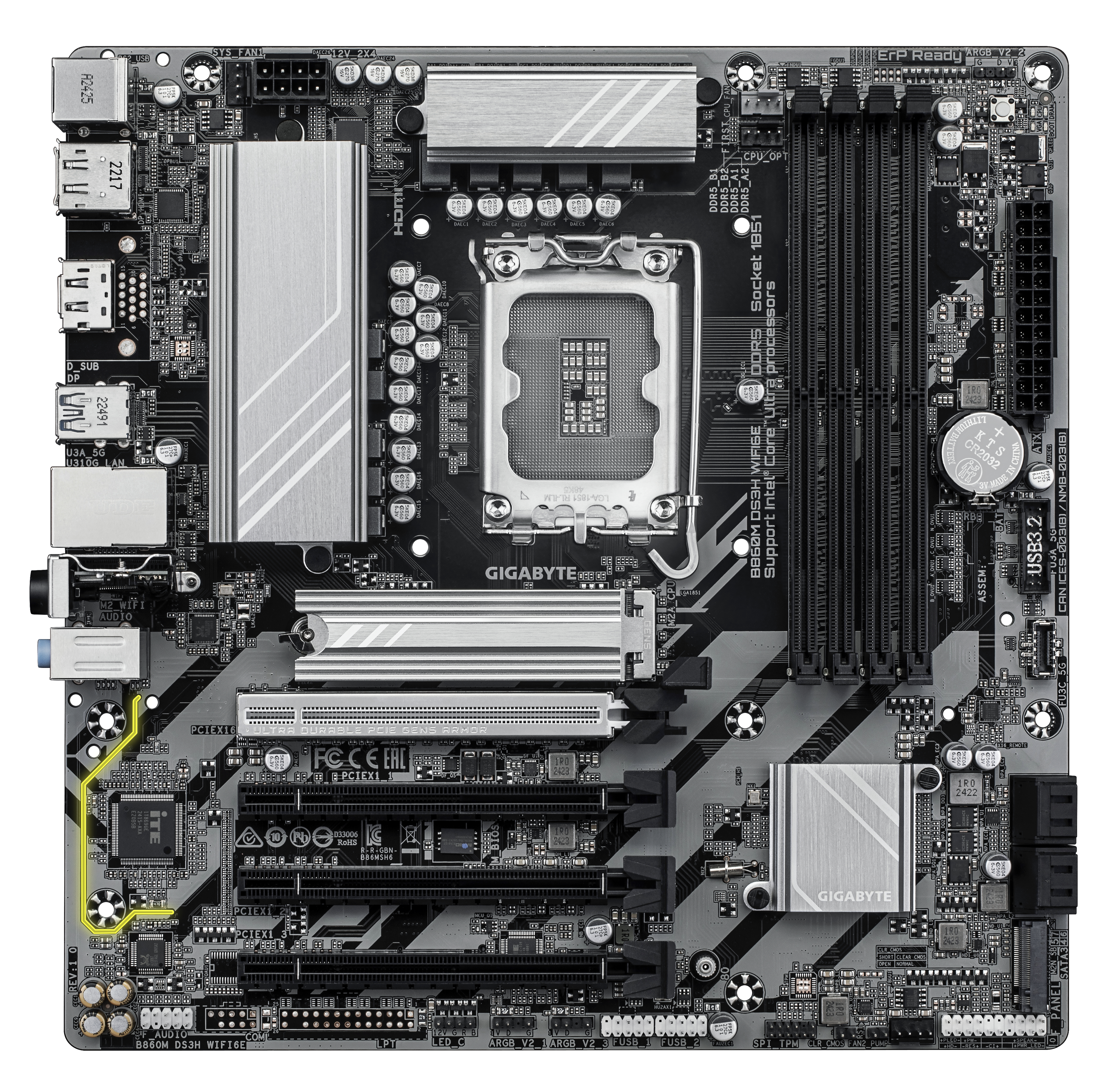 Gigabyte B860M DS3H WIFI6E - Motherboard - micro ATX - LGA1851-Sockel - B860M Chipsatz - USB-C 3.2 Gen 1, USB 3.2 Gen 2, USB 3.2 Gen 1 - Bluetooth, Wi-Fi 6E, 2.5 Gigabit LAN - Onboard-Grafik (CPU erforderlich)