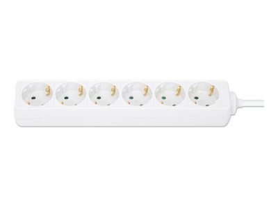 Manhattan Power Distribution Unit EU (2-pin), x6 gang/output, 2m cable, 16A, White, Extension Lead, PDU, Power Strip, Three Year Warranty - Steckdosenleiste - AC 220-250 V - 3680 Watt - Eingabe, Eingang Typ F - Ausgangsanschlüsse: 6 (Typ F)