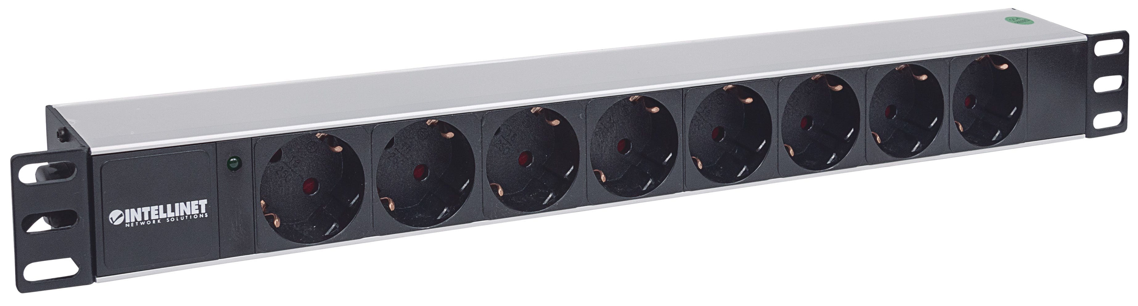 Intellinet 19" 1.5U Rackmount 8-Way Power Strip - German Type", With LED Indicator Only, No Surge Protection, 1.6m Power Cord - Steckdosenleiste (Rack - einbaufähig)