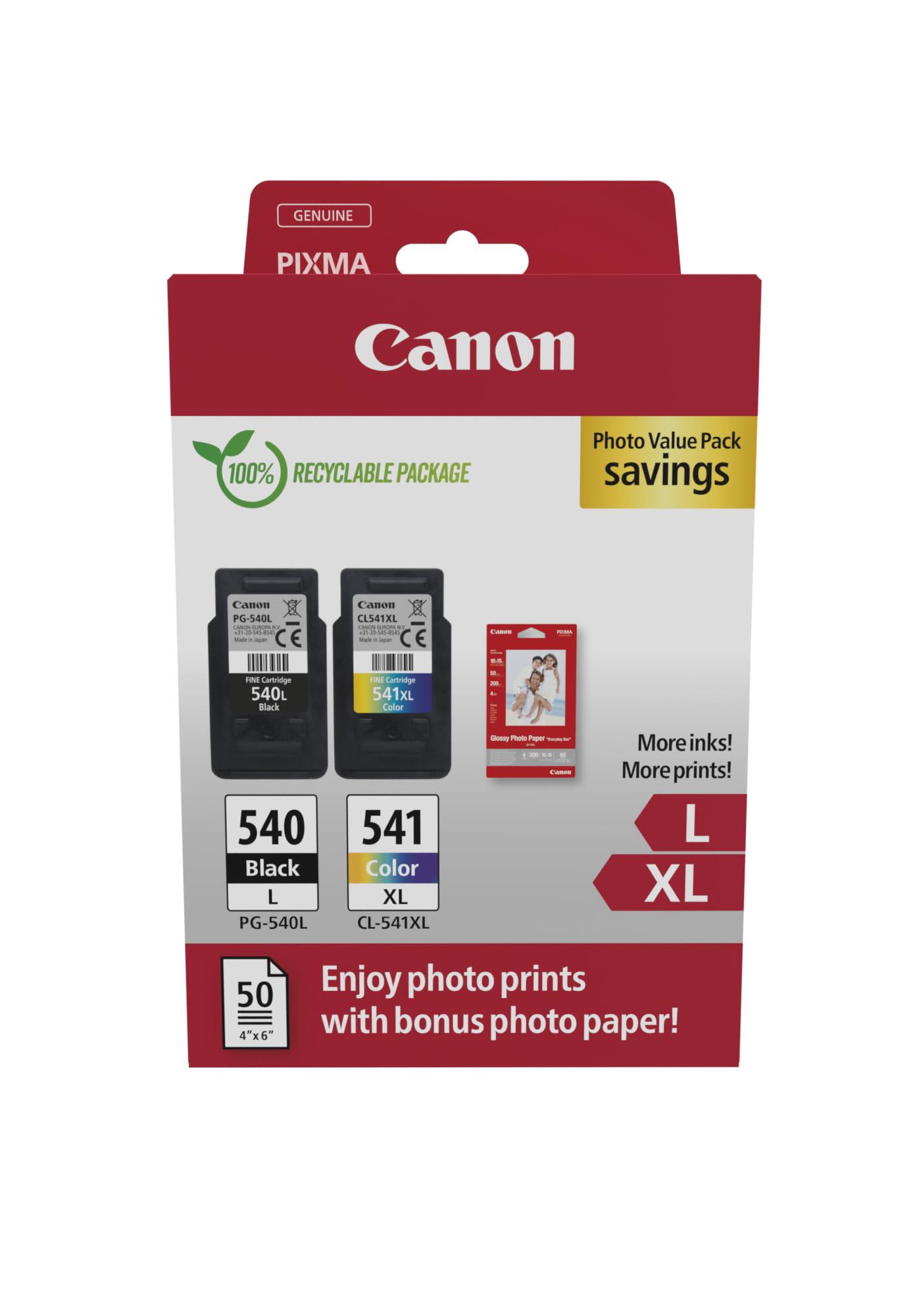 Canon PG-540L/CL-541XL Photo Value Pack - Glänzend - 2er-Pack - Hohe Ergiebigkeit - Schwarz, Farbe (Cyan, Magenta, Gelb)