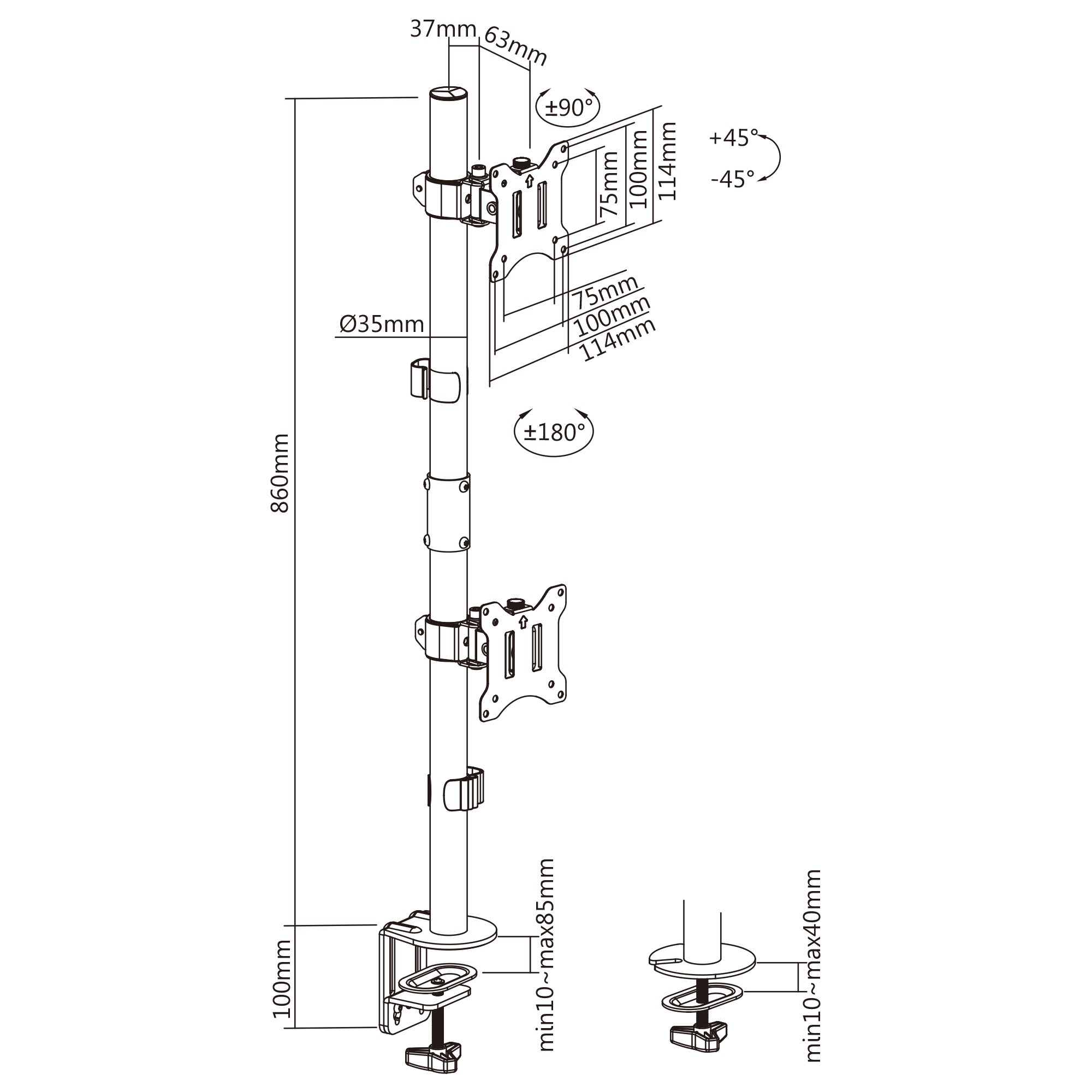 InLine Tischhalterung - für 2x LCD-/LED-Display bis 81cm (32") - max. 9kg