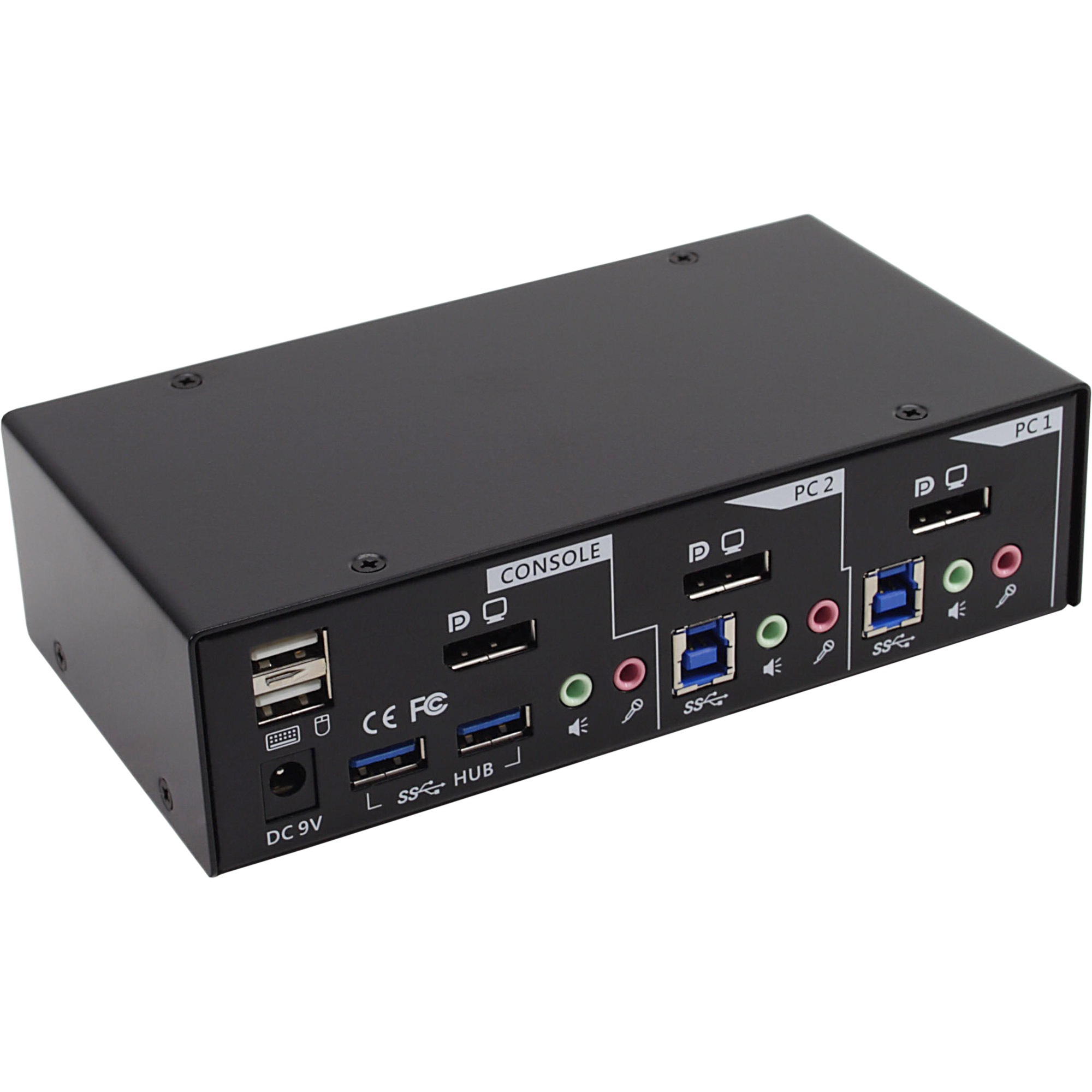 InLine KVM Desktop Switch - 2-fach - DisplayPort - USB 3.0 Hub - mit Audio