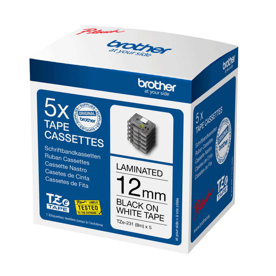 Brother TZe-231 - Klebstoff - Schwarz auf Weiß - Rolle (1,2 cm x 8 m)