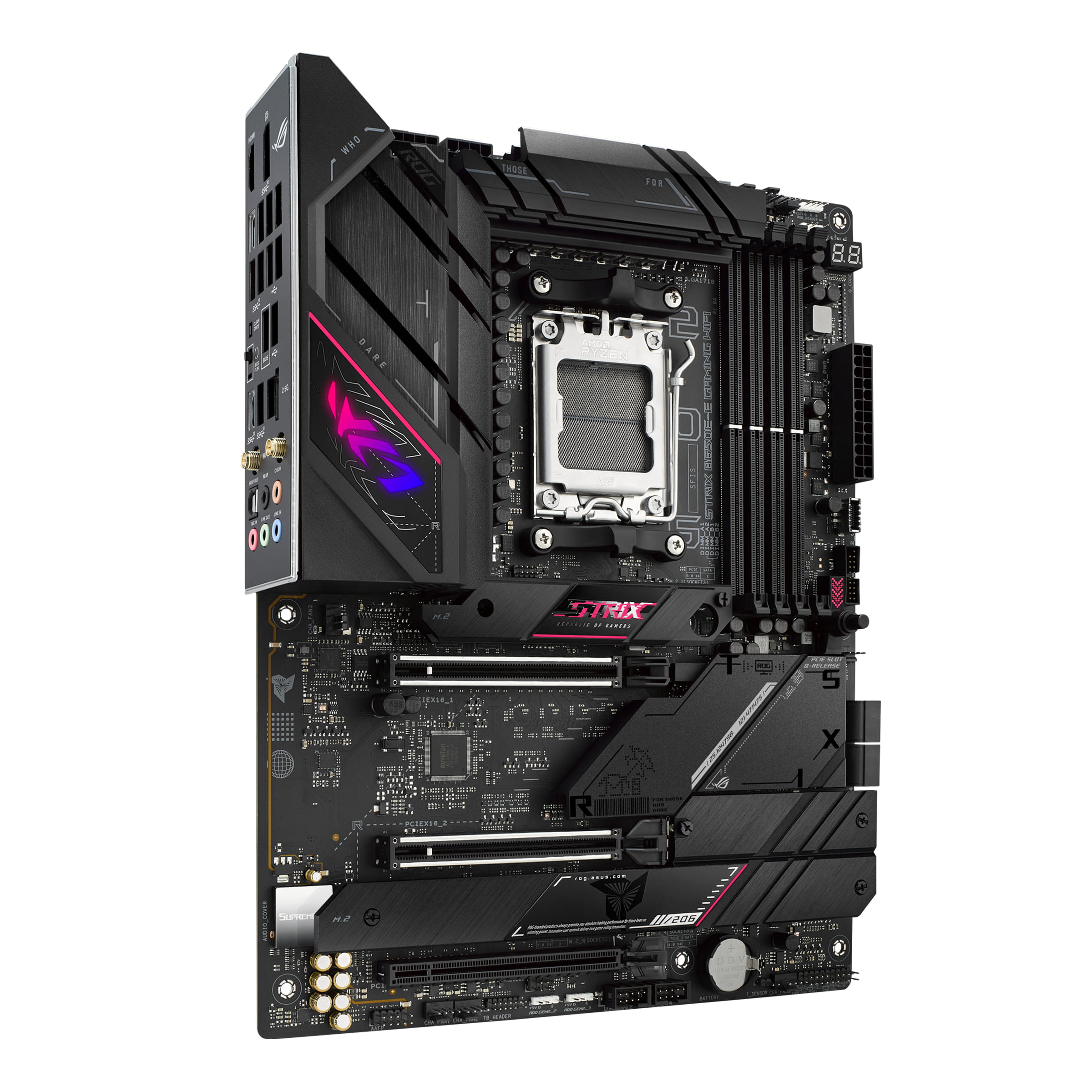 ASUS ROG Strix B650E-E Gaming WiFi - Motherboard - ATX - Socket AM5 - AMD B650 Chipsatz - USB-C 3.2 Gen 2x2, USB-C 3.2 Gen2, USB 3.2 Gen 2, USB 3.2 Gen 1 - 2.5 Gigabit LAN, Wi-Fi 6, Bluetooth - Onboard-Grafik (CPU erforderlich)