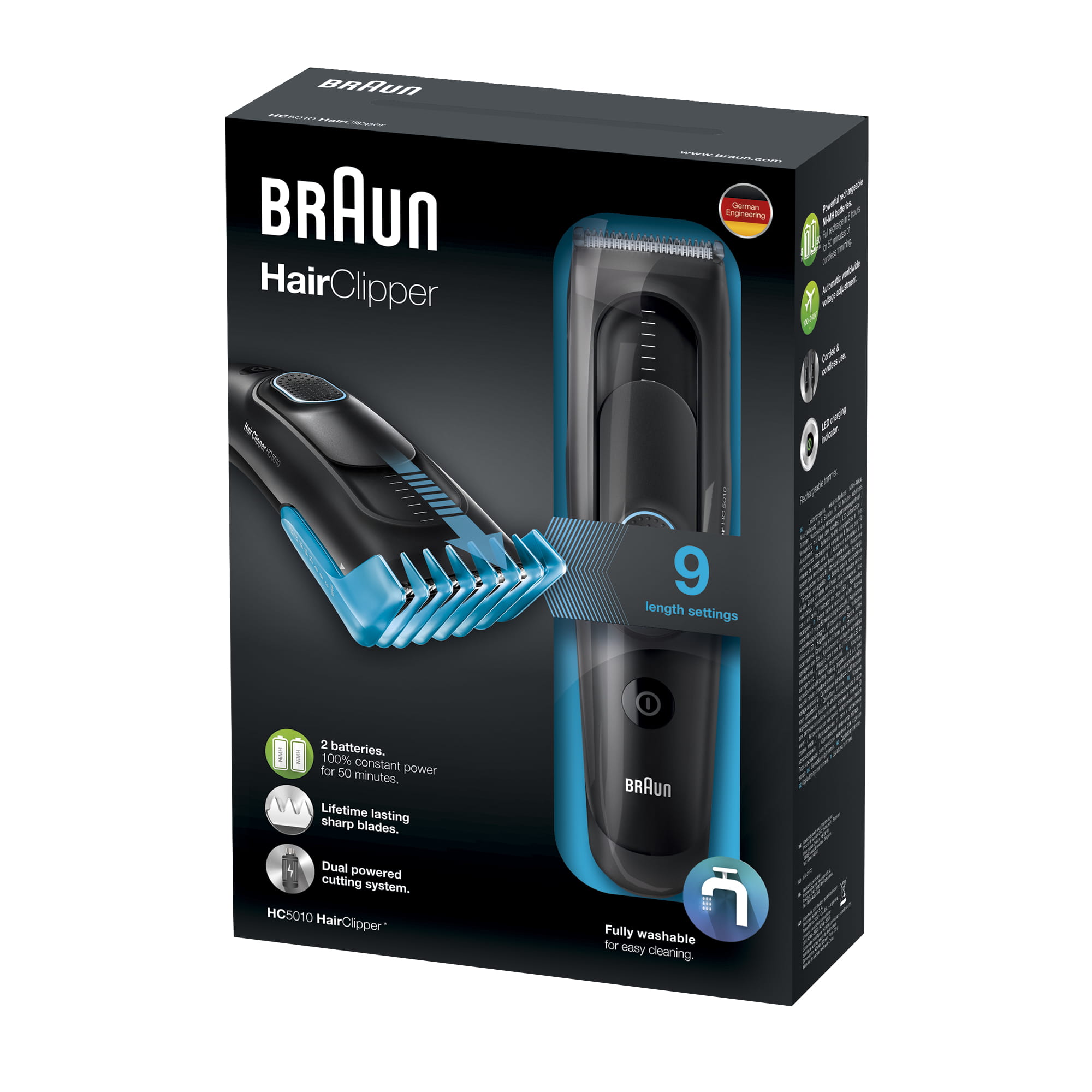 Braun HC5010, Schwarz, 3 mm, 2,4 cm, 40 min, 8 h, Nickel-Metallhydrid (NiMH)