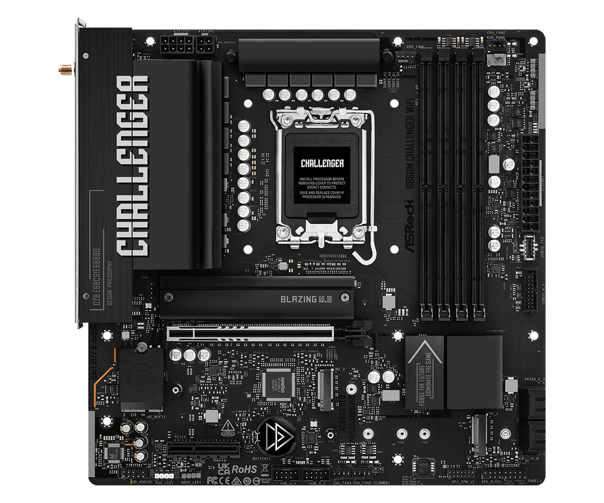 ASRock B860M Challenger WiFi, Intel, LGA 1851 (Socket V1), Intel Core Ultra (Series 2), DDR5-SDRAM, 256 GB, DIMM