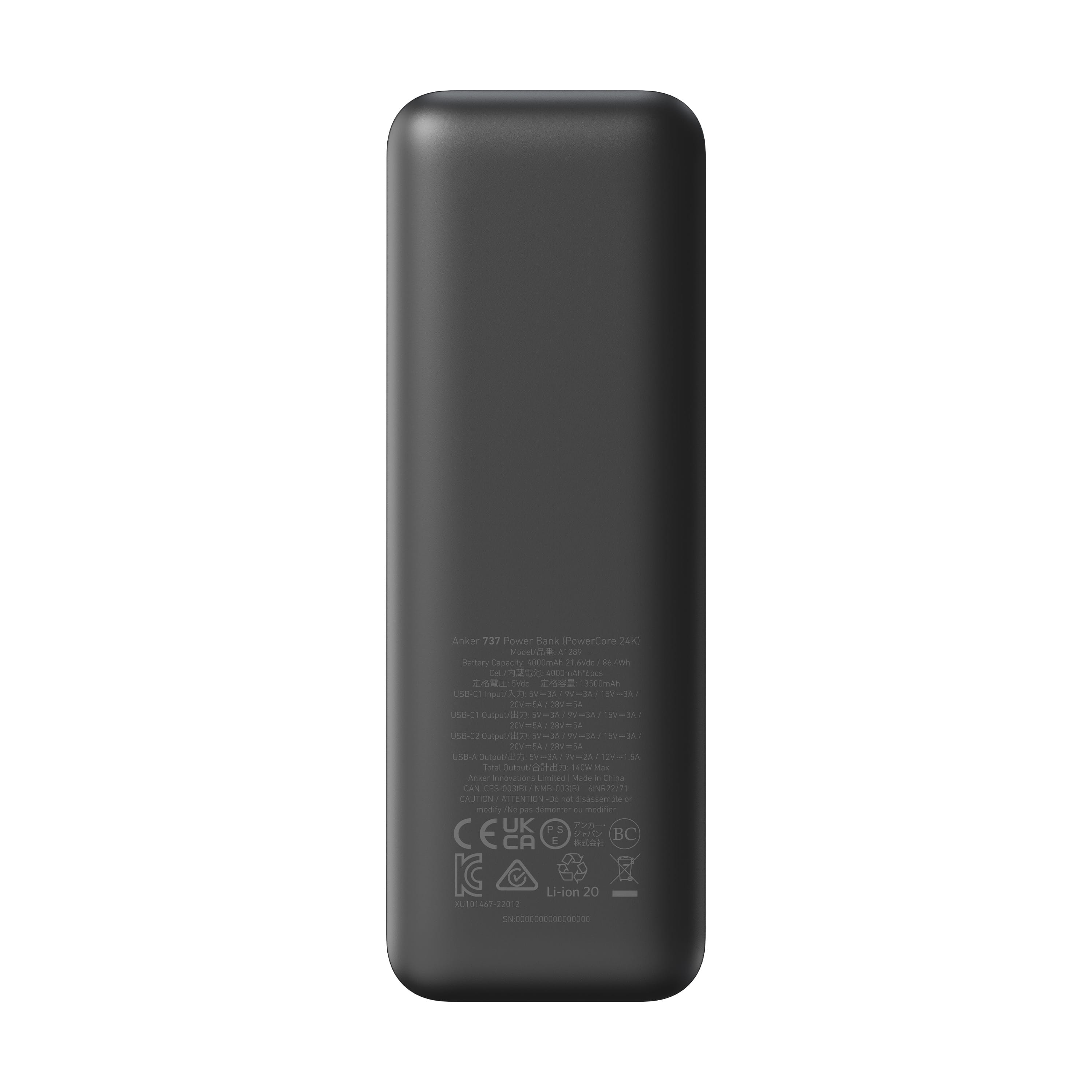 ANKER 737 - Powerbank - GaN-Technologie - 24000 mAh - Power Delivery 3.1, Anker PowerIQ 4.0 - 3 Ausgabeanschlussstellen (USB, 2 x USB-C)