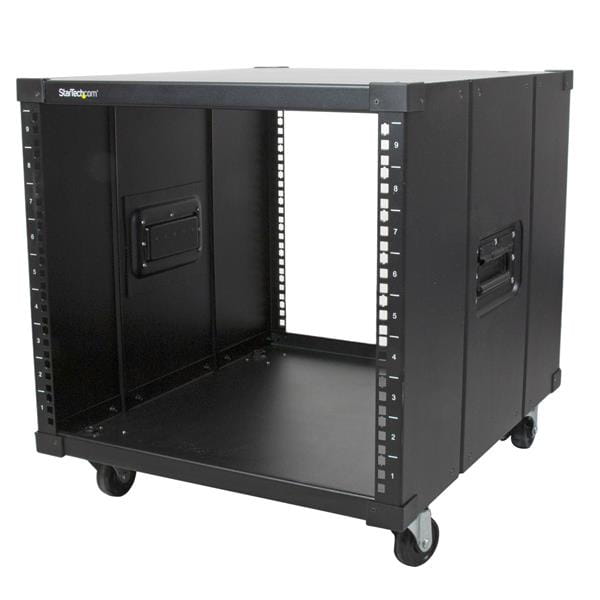 StarTech.com Mobiles Server Rack mit Griffen - rollbarer Serverschrank / Netzwerschrank - 9HE - Schrank - Schwarz - 9U - 58.4 cm (23")