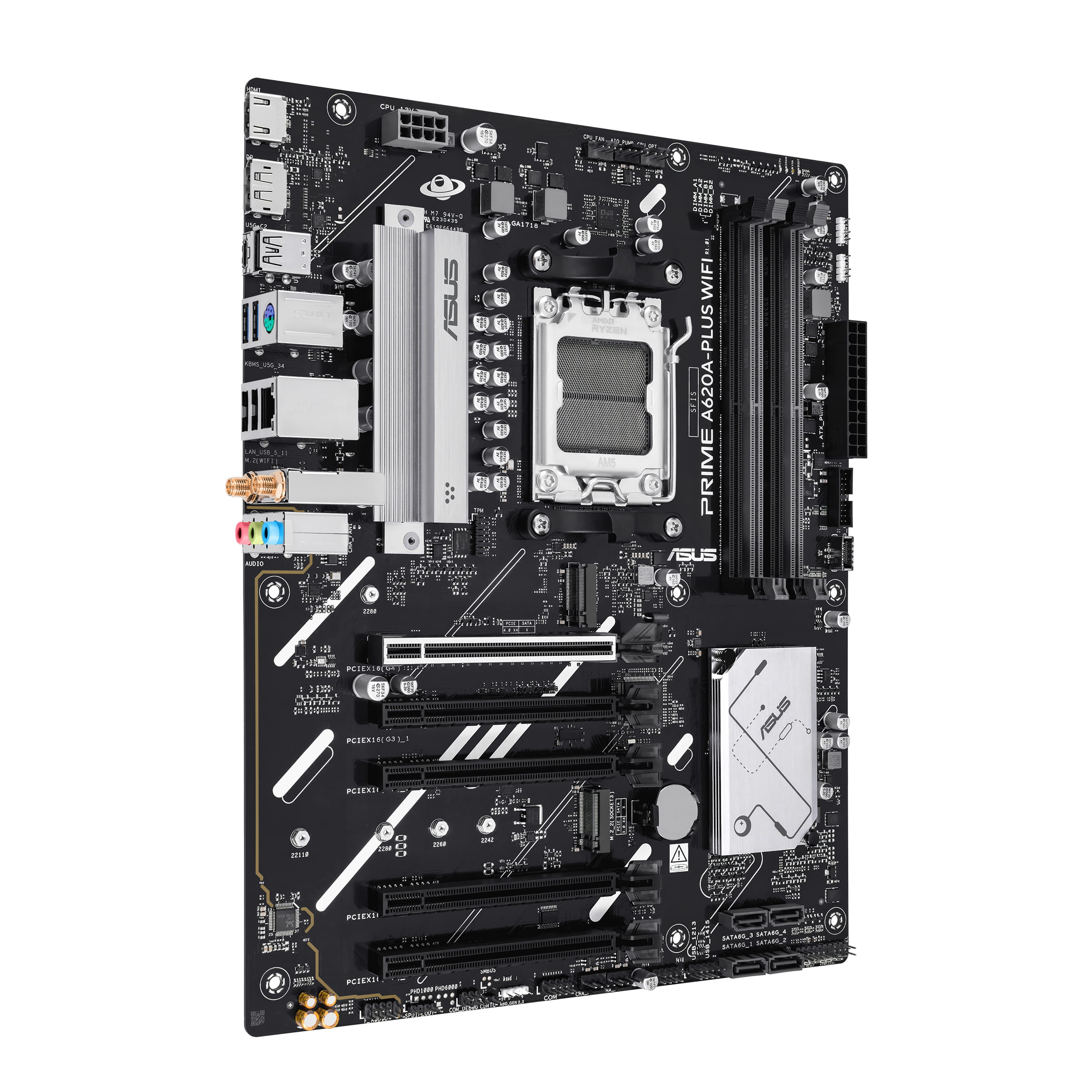 ASUS PRIME A620A-PLUS WIFI - Motherboard - ATX - Socket AM5 - AMD A620A Chipsatz - USB-C 3.2 Gen 1, USB 3.2 Gen 1 - Gigabit LAN, Wi-Fi 6, Bluetooth - Onboard-Grafik (CPU erforderlich)