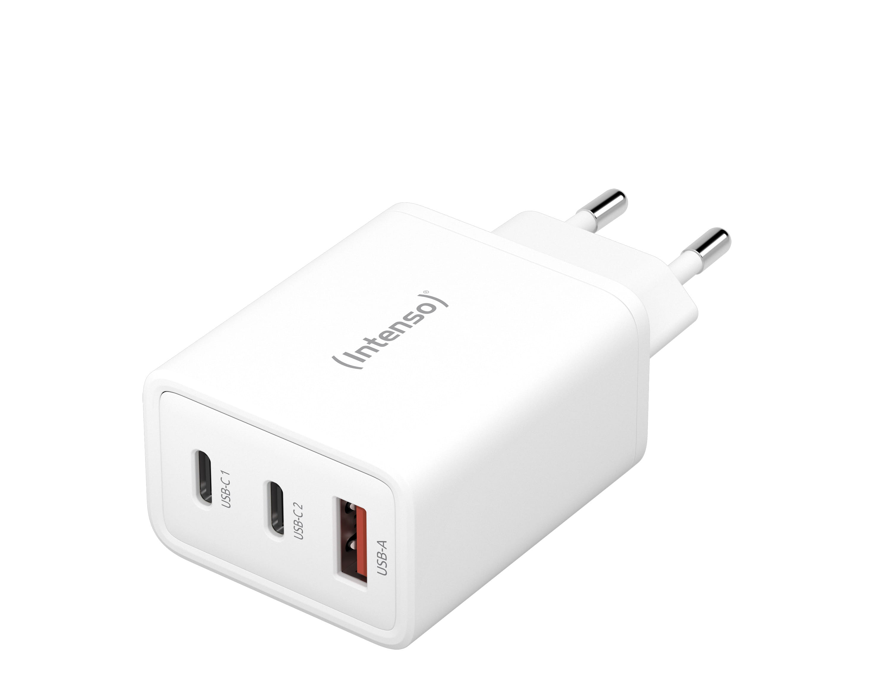 Intenso W65ACC - Netzteil - GaN - 65 Watt - PD 3.0, PD/PPS, QC 4.0 - 3 Ausgabeanschlussstellen (2 x USB-C, USB Typ A)