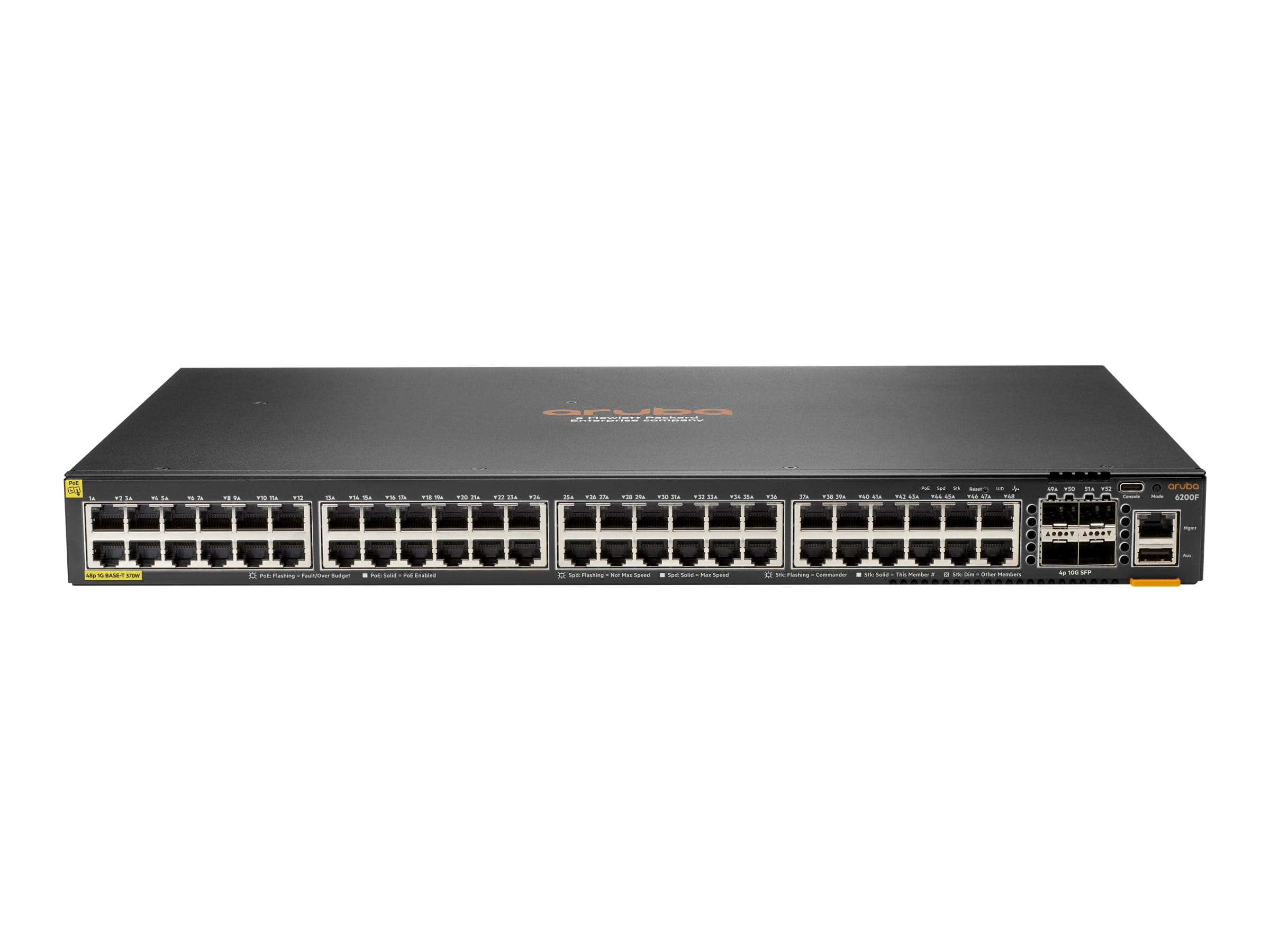 HPE Aruba Networking 6200F 48G Class4 PoE 4SFP+ 370W Switch - Switch - max. Stapelentfernung 10 km - L3 - managed - 48 x 10/100/1000 (PoE+)