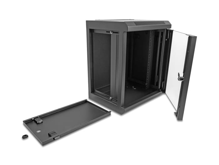 Delock Gehäuse - mit Glastür - geeignet für Wandmontage, Ständer montierbar - Schwarz - 8U - 25.4 cm (10")
