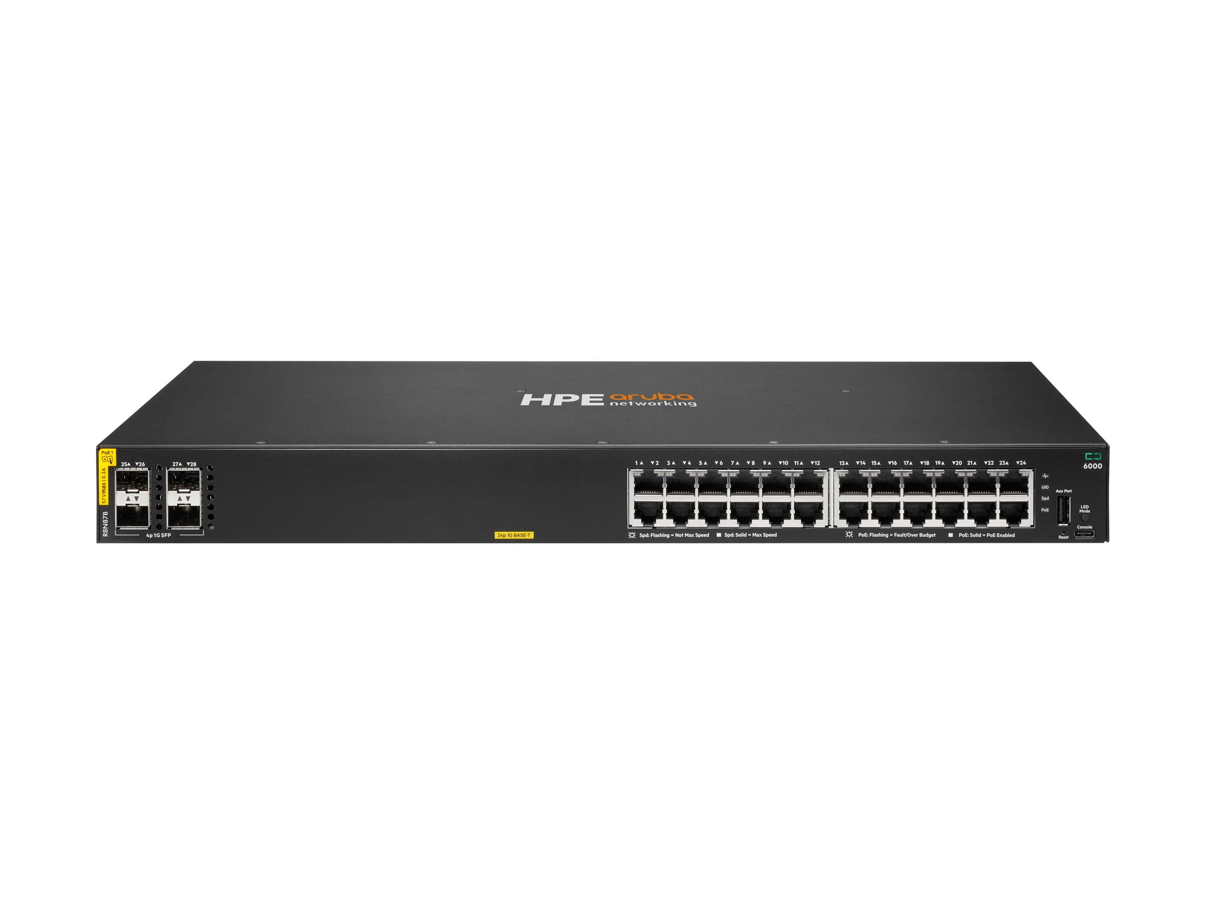 HPE Aruba Networking CX 6000 24p 10M/100M/1G Class4 PoE 4p SFP 1G 370W Switch - Switch - managed - 24 x 10/100/1000 (PoE+)