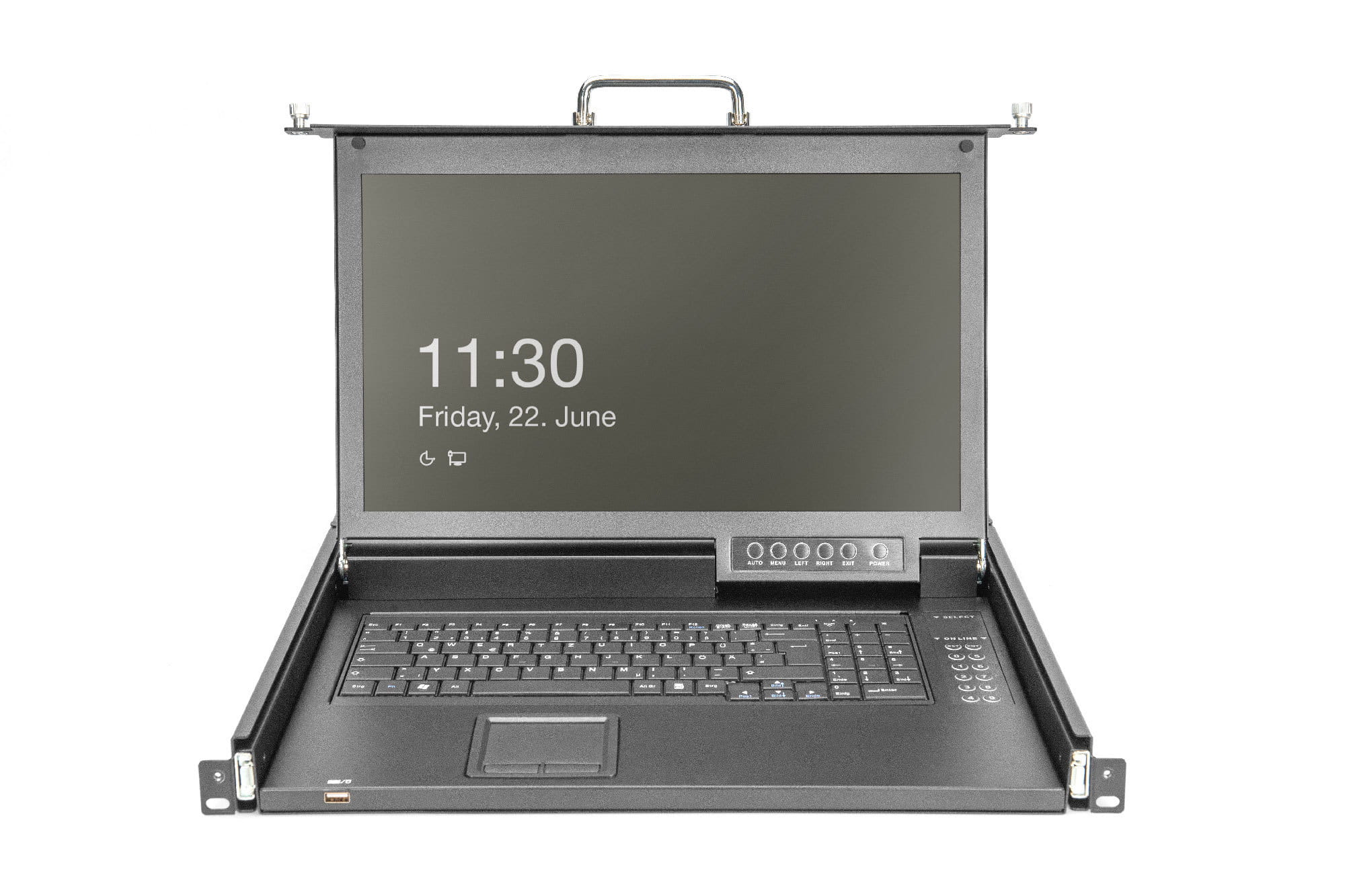 DIGITUS Modulare HD LCD KVM Konsole mit 17" TFT, 8-Port HDMI KVM Anschluss, Touchpad, türkisches Tastaturlayout