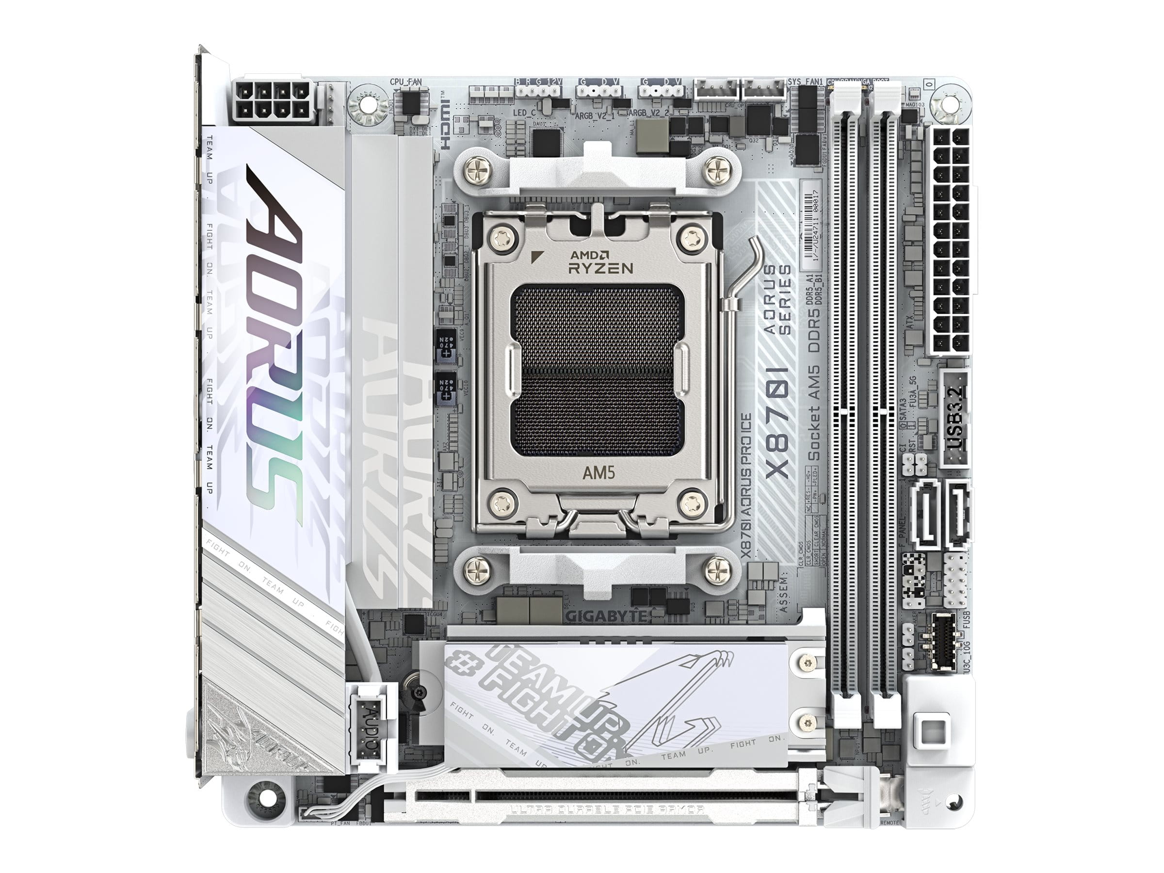 Gigabyte AORUS X870I PRO ICE - Motherboard - Mini-ITX - Socket AM5 - AMD X870 Chipsatz - USB4, USB-C 3.2 Gen2, USB 3.2 Gen 2, USB 3.2 Gen 1 - Wi-Fi 7, 2.5 Gigabit LAN, Bluetooth - Onboard-Grafik (CPU erforderlich)