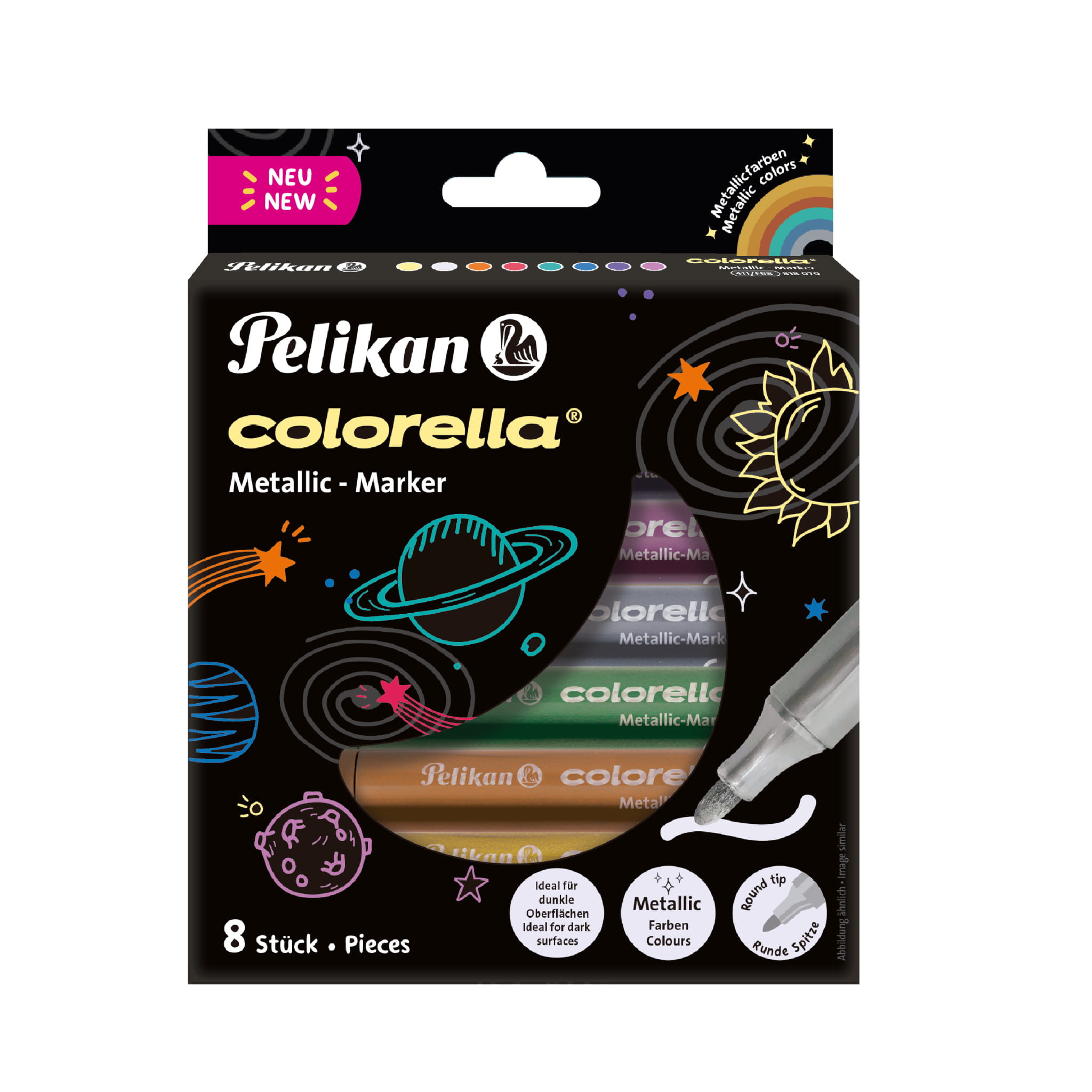 Pelikan Colorella Metallic, 8 Farben, Metallisch, Mehrfarben, Rundspitze, Mehrfarben, Rund, 8 Stück(e)