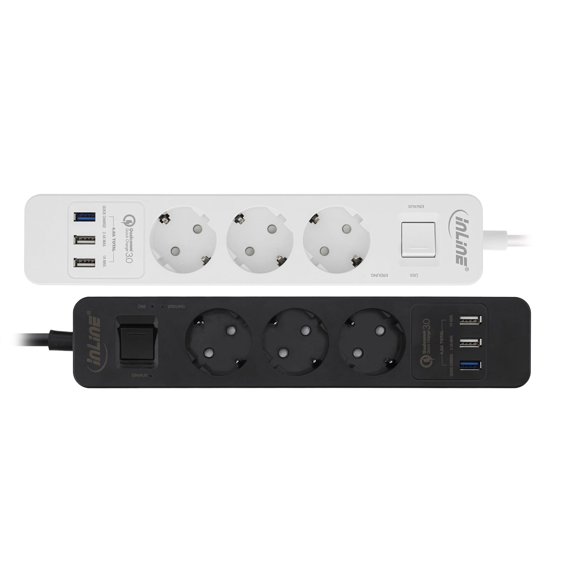 InLine Steckdosenleiste - 3-fach Schutzkontakt - ÜSS und QC3.0 - weiß InLine Steckdosenleiste - 3-fach Schutzkontakt - ÜSS und QC3.0 - weiß