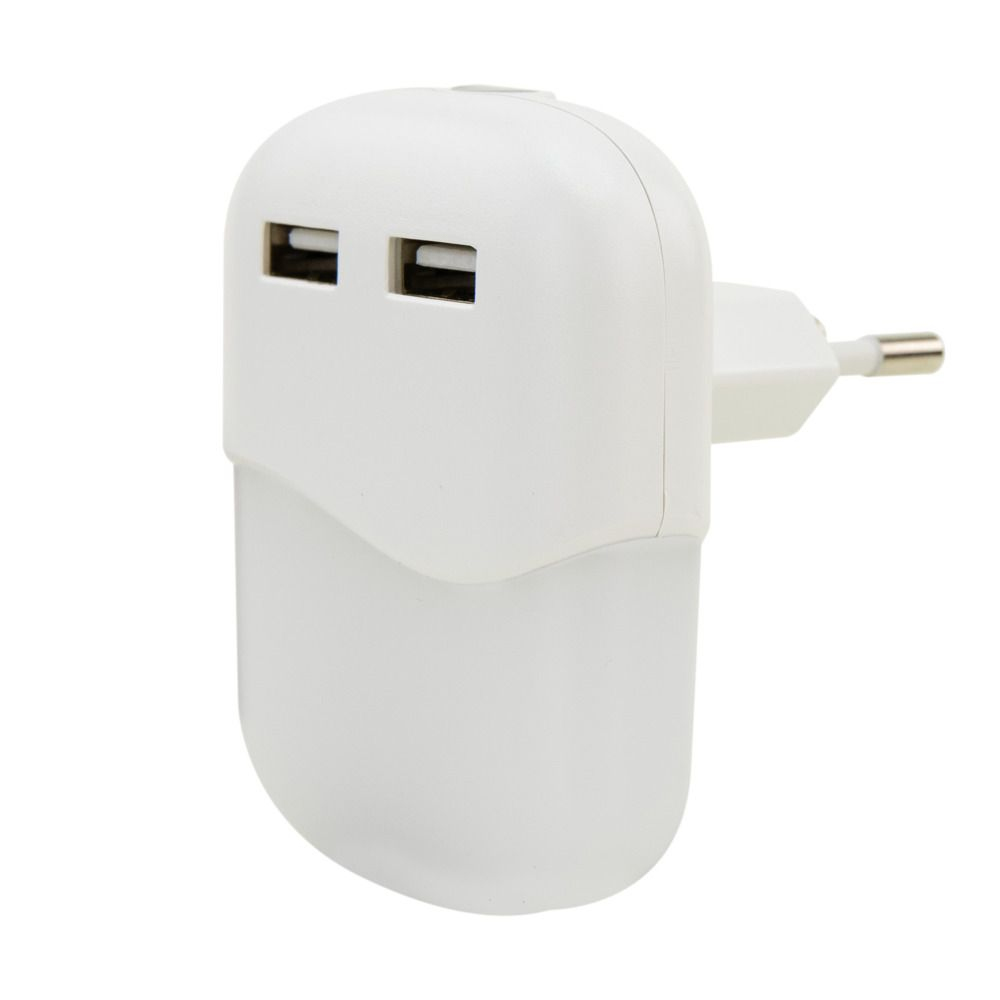 Ansmann NL15AC + 2USB, Stecker-Nachtlicht, Weiß, ABS, Polycarbonat (PC), Warmweiß, Schlafzimmer, Flur, Garage, Treppen, SMD-LED-Modul