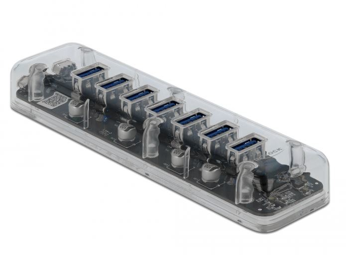 Delock Externer USB 3.0 Hub mit 7 Ports transparent