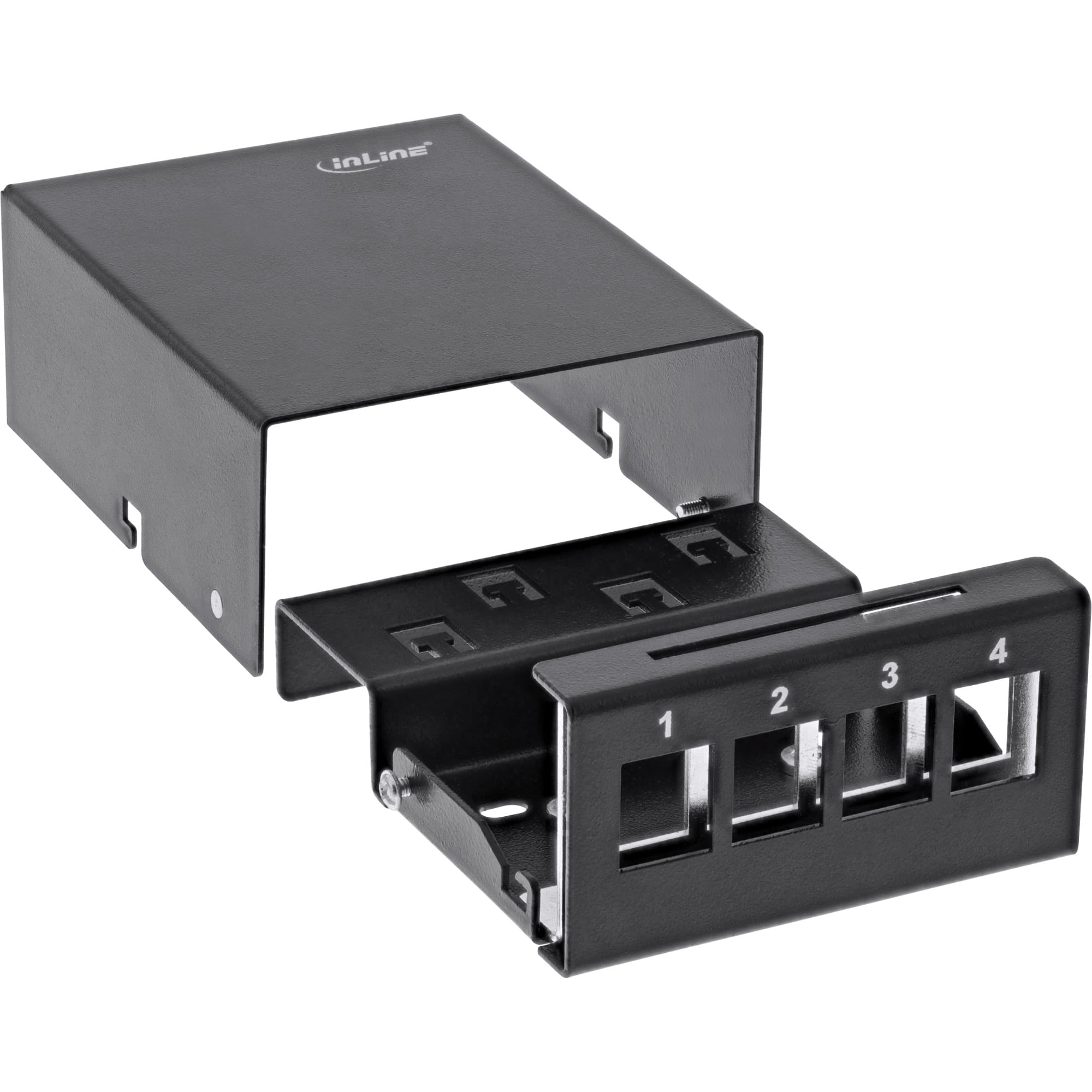 InLine Patchfeld-Dose Aufputz für 4x Keystone RJ45 - Metall - schwarz RAL9005