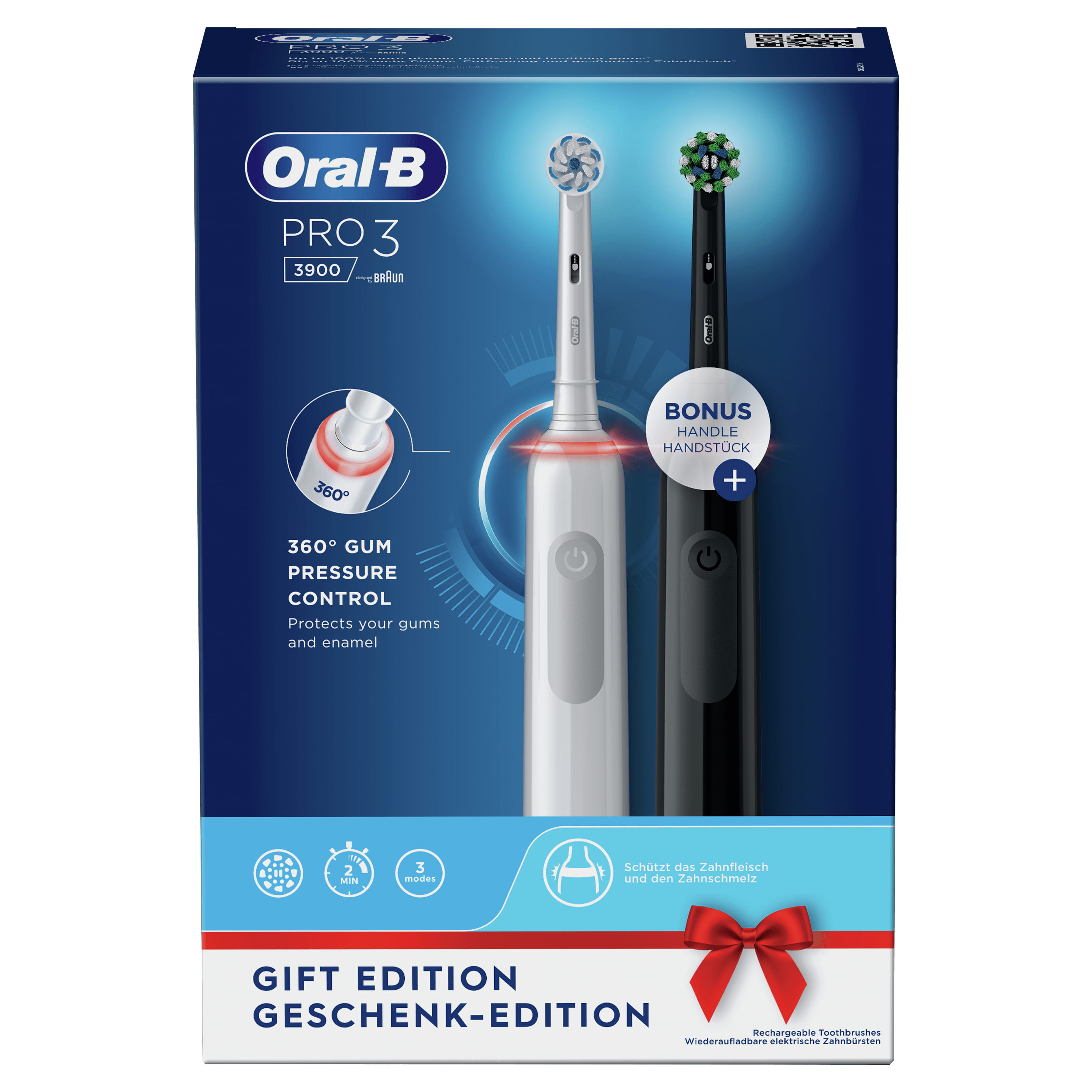 Braun Oral-B Pro 3 Special Edition 3900 - Zahnbürste - Schwarz / Weiß (Packung mit 2)