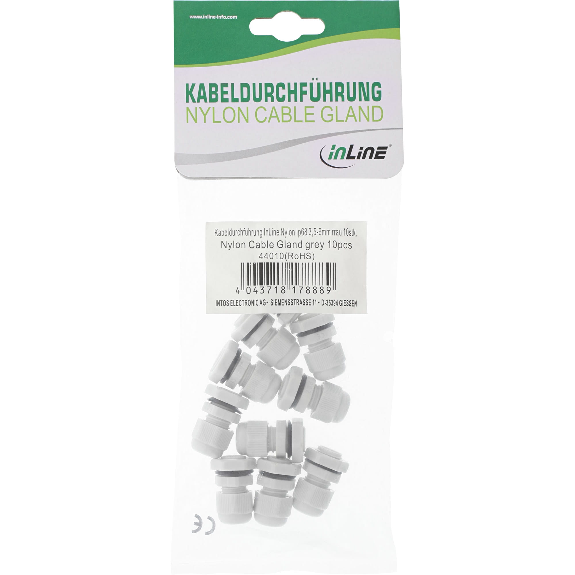 InLine Kabeldurchführung PG 13.5 Nylon IP68 6-12mm - grau - 10 Stück