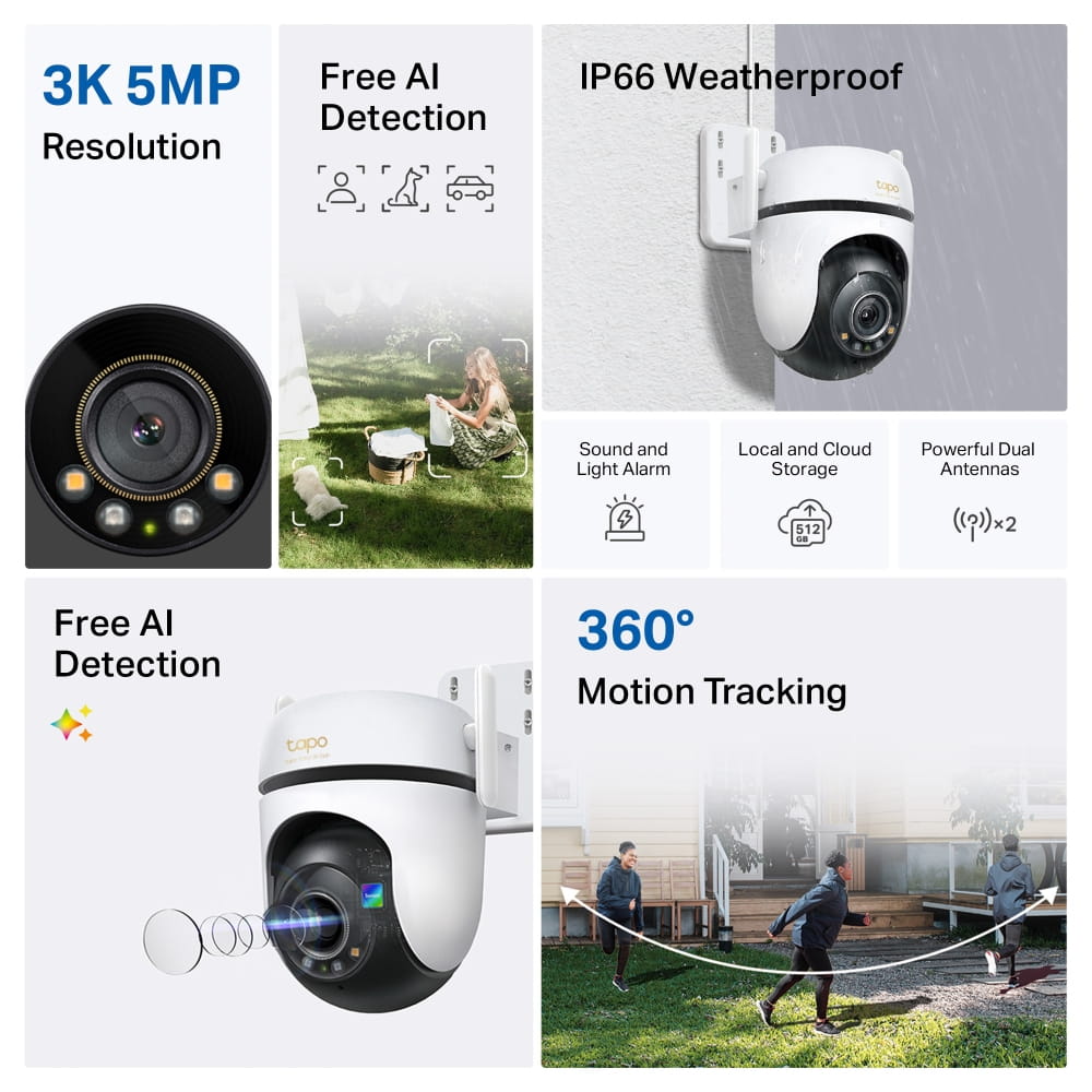 TP-LINK TAPO C530WS, IP-Sicherheitskamera, Draußen, Verkabelt & Kabellos, 29,9 m, Extern, Wand