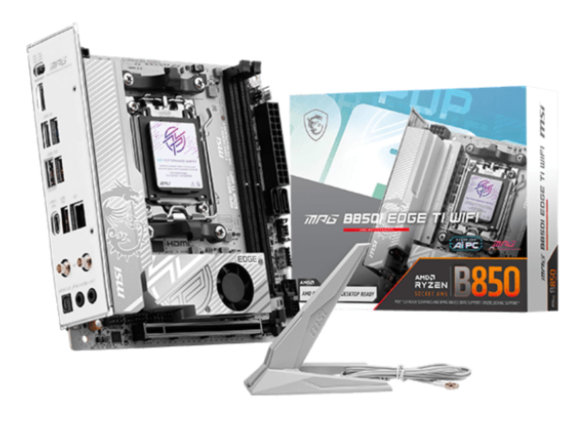 MSI MPG B850I EDGE TI WIFI - Motherboard - Mini-ITX - Socket AM5 - AMD B850 Chipsatz - USB-C 3.2 Gen 2x2, USB-C 3.2 Gen2, USB 3.2 Gen 2, USB 3.2 Gen 1 - 5 Gigabit Ethernet, Wi-Fi 7, Bluetooth - Onboard-Grafik (CPU erforderlich)