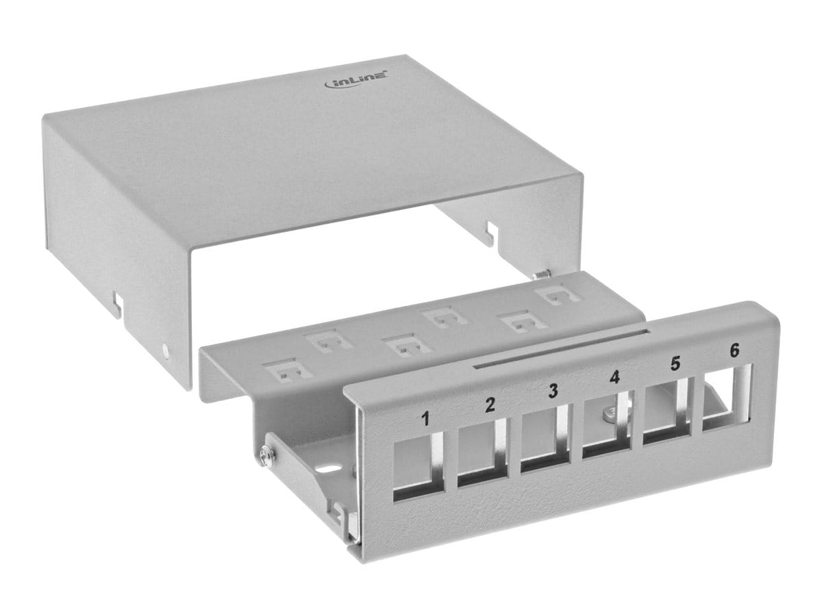 InLine Patchfeld-Dose Aufputz für 6x Keystone RJ45 - Metall - lichtgrau RAL7035