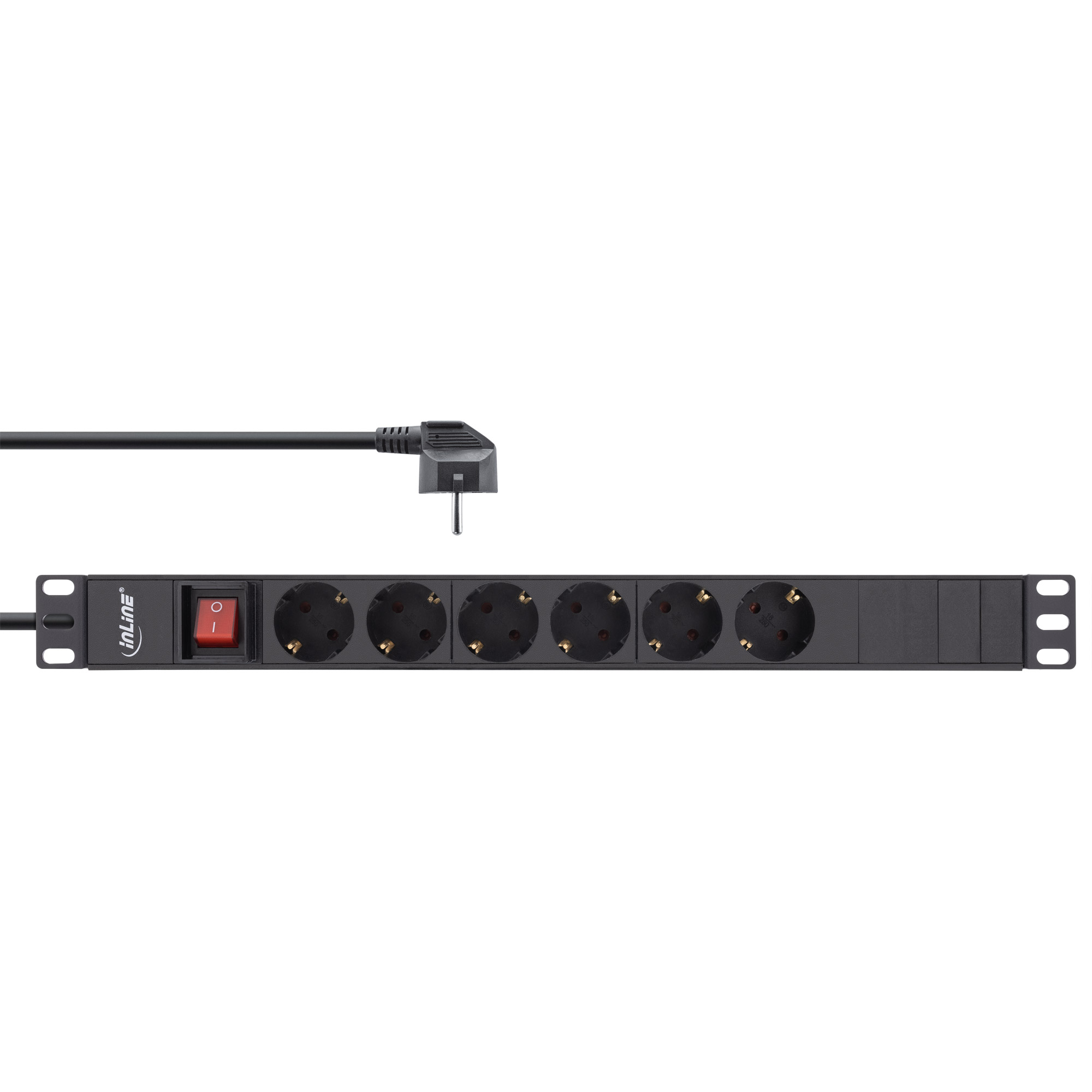 InLine 19" Steckdosenleiste - 6-fach Schutzkontakt - mit Schalter - 2m - schwarz