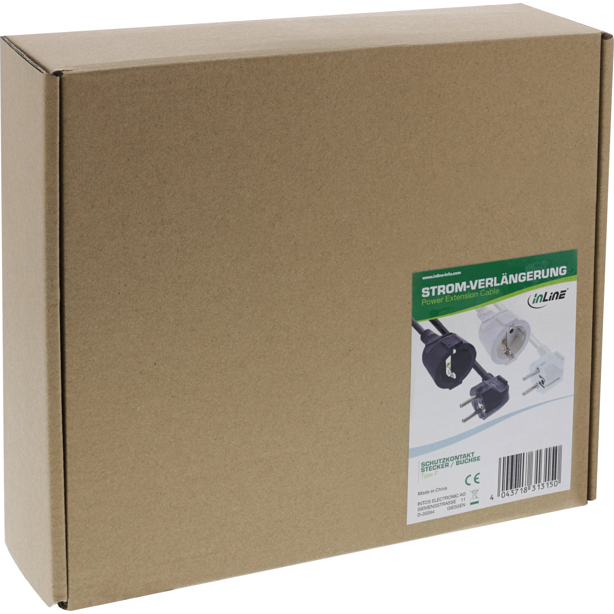 InLine Strom-Verlängerung Schutzkontakt Stecker gewinkelt / Buchse - weiß - 15m