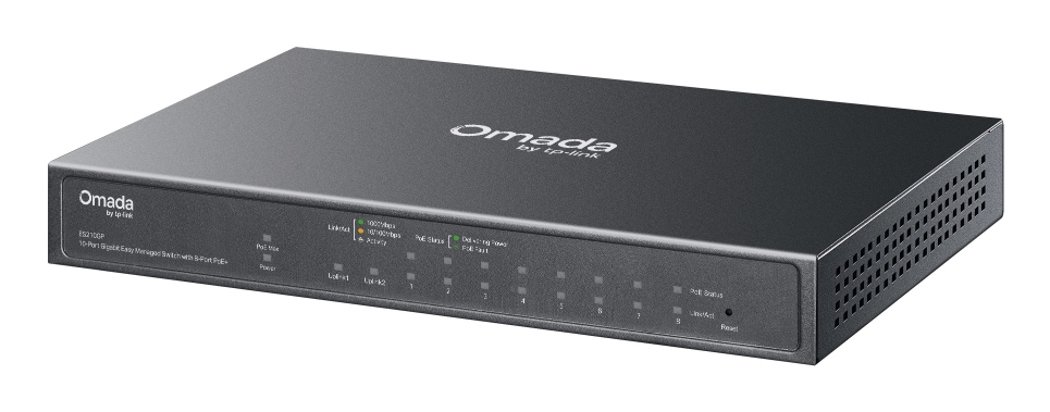 TP-LINK Omada ES210GP, Managed, L2, Gigabit Ethernet (10/100/1000), Power over Ethernet (PoE), Rack-Einbau, DIN rail