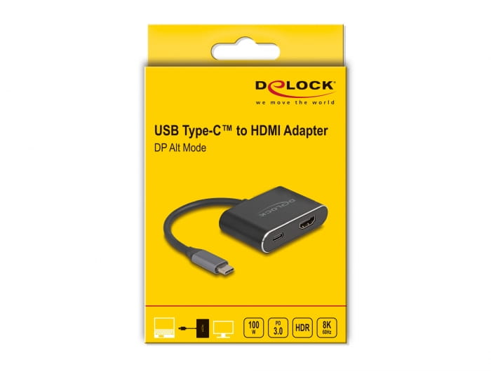 Delock Videoadapter - 24 pin USB-C männlich zu HDMI, 24 pin USB-C weiblich - 15 cm - Schwarz - USB-Stromversorgung (100 W)
