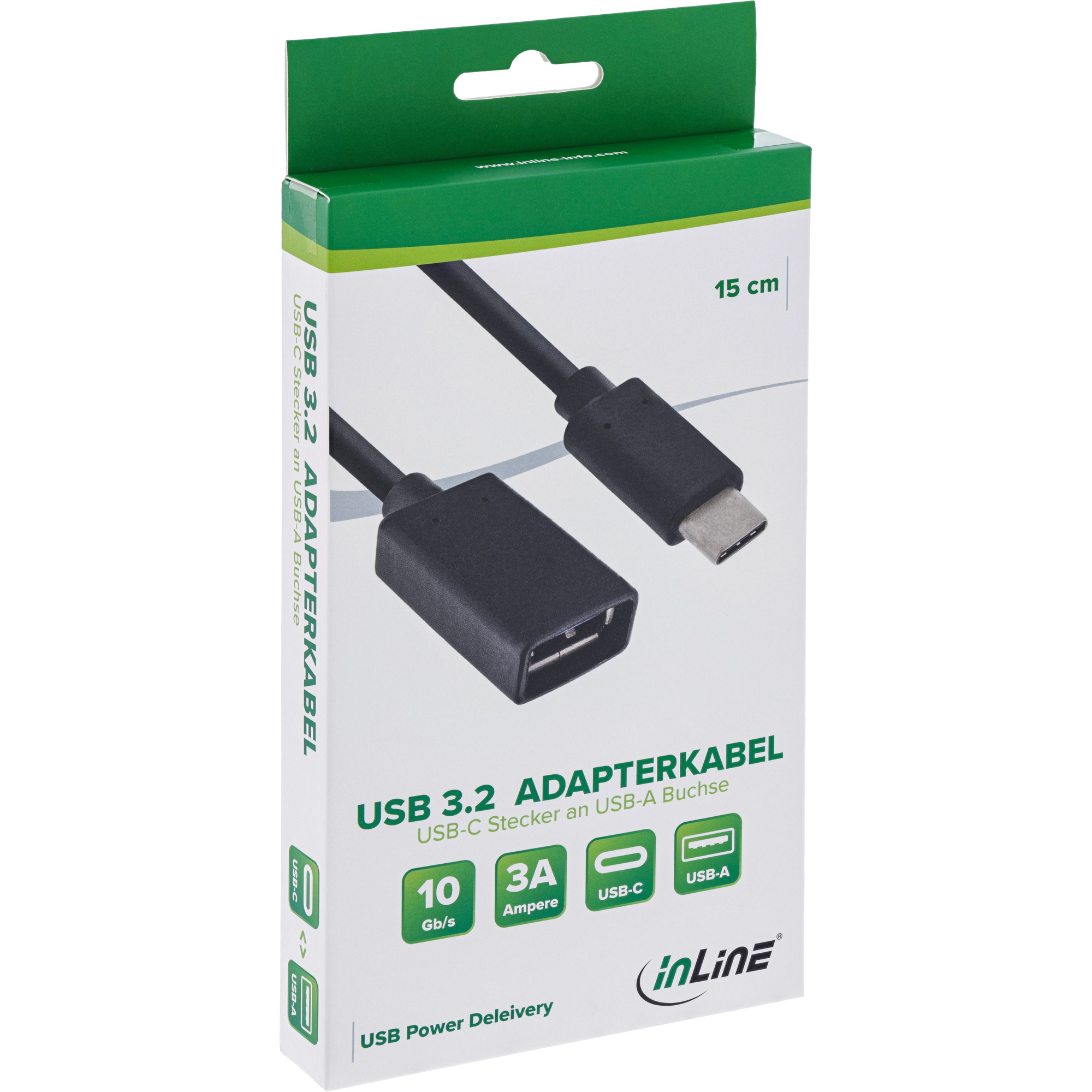InLine USB 3.2 Gen.1x2 Adapterkabel - USB-C Stecker an A Buchse - 0,15m