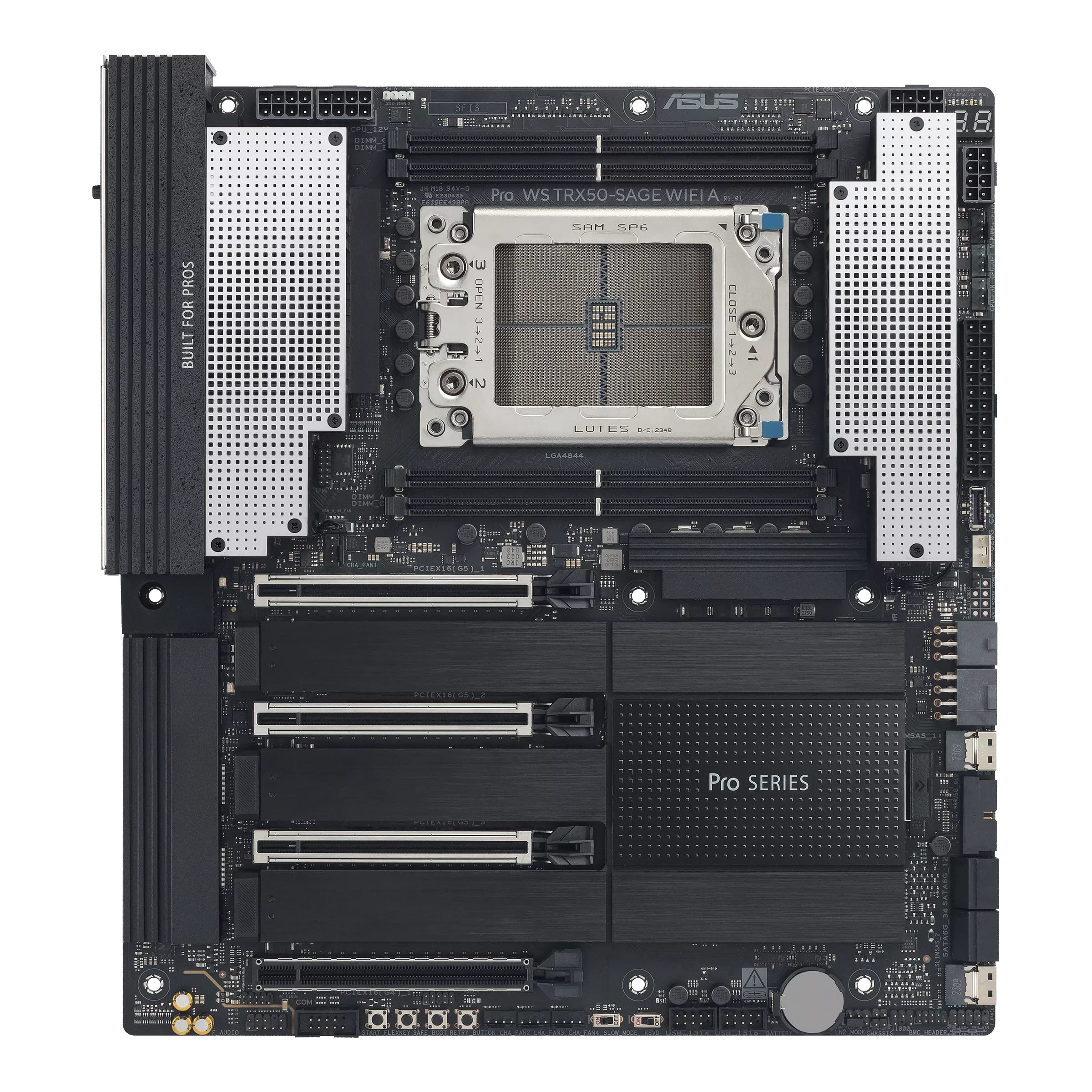 ASUS PRO WS TRX50-SAGE WIFI A - Motherboard - SSI CEB - Socket sTR5 - AMD TRX50 Chipsatz - USB4, USB 3.2 Gen 2, USB 3.2 Gen 1, USB-C 3.2 Gen 2x2 - 10 Gigabit LAN, 2.5 Gigabit LAN, Wi-Fi 7, Bluetooth - Onboard-Grafik (CPU erforderlich)