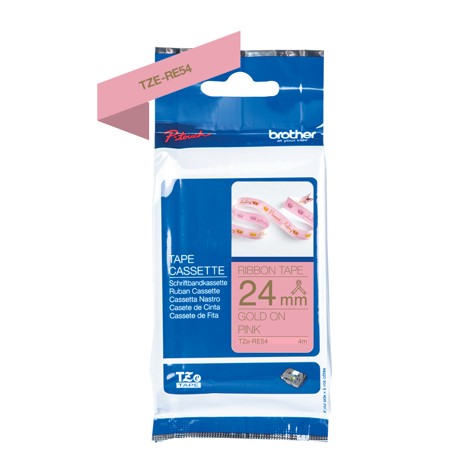 Brother TZe-RE54 - Seidig - Gold auf Pink - Rolle (2,4 cm x 4 m)