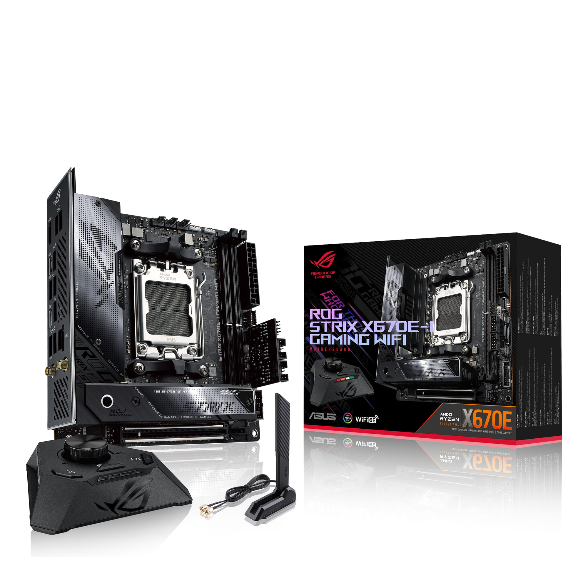 ASUS ROG Strix X670E-I Gaming WiFi - Motherboard - Mini-ITX - Socket AM5 - AMD X670E Chipsatz - USB4, USB 3.2 Gen 2, USB 3.2 Gen 1, USB-C 3.2 Gen2 - 2.5 Gigabit LAN, Wi-Fi 6E, Bluetooth - Onboard-Grafik (CPU erforderlich)