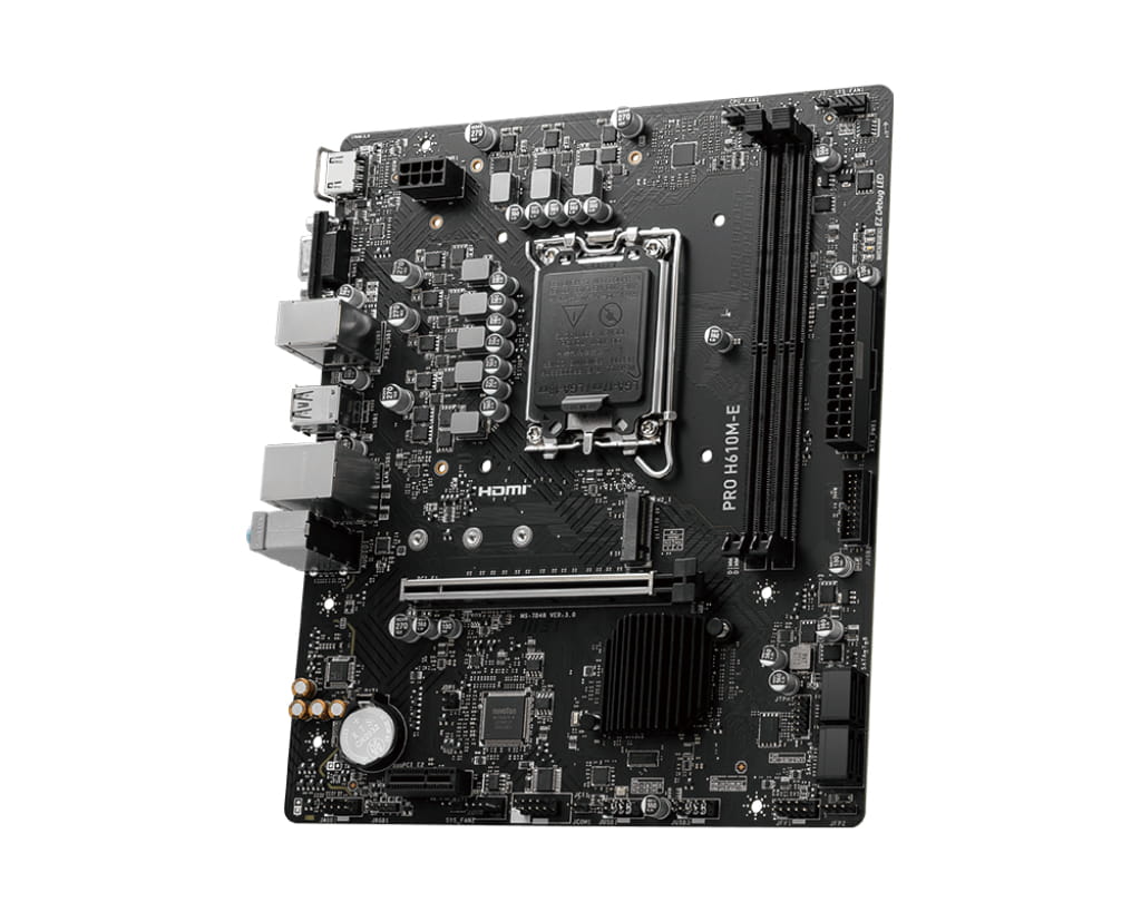 MSI PRO H610M-E - Motherboard - micro ATX - LGA1700-Sockel - H610 Chipsatz - USB 3.2 Gen 1 - Gigabit LAN - Onboard-Grafik (CPU erforderlich)