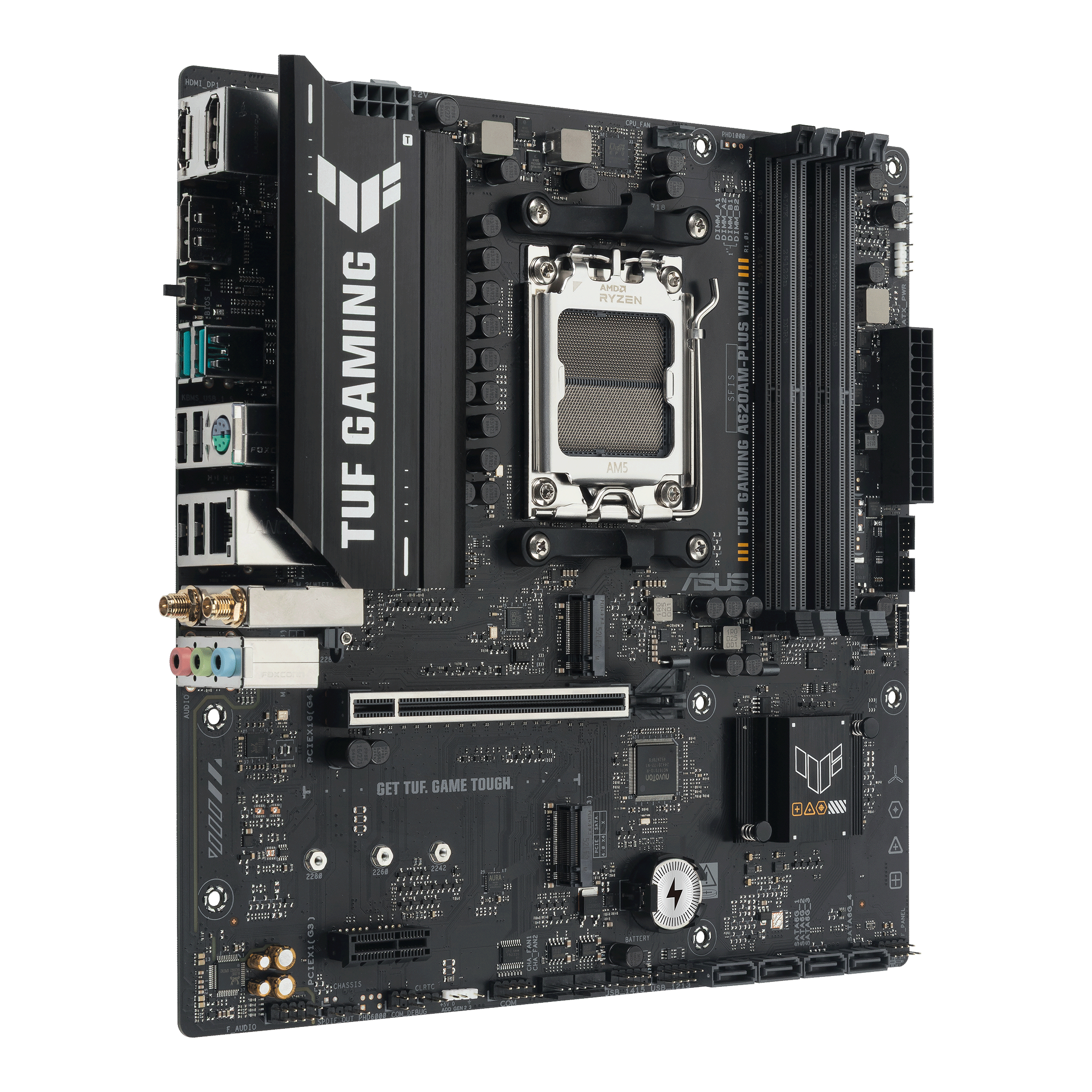 ASUS TUF GAMING A620AM-PLUS WIFI - Motherboard - micro ATX - Socket AM5 - AMD A620A Chipsatz - USB 3.2 Gen 1, USB-C 3.2 Gen 1, USB 3.2 Gen 2 - 2.5 Gigabit LAN, Wi-Fi 6, Bluetooth - Onboard-Grafik (CPU erforderlich)