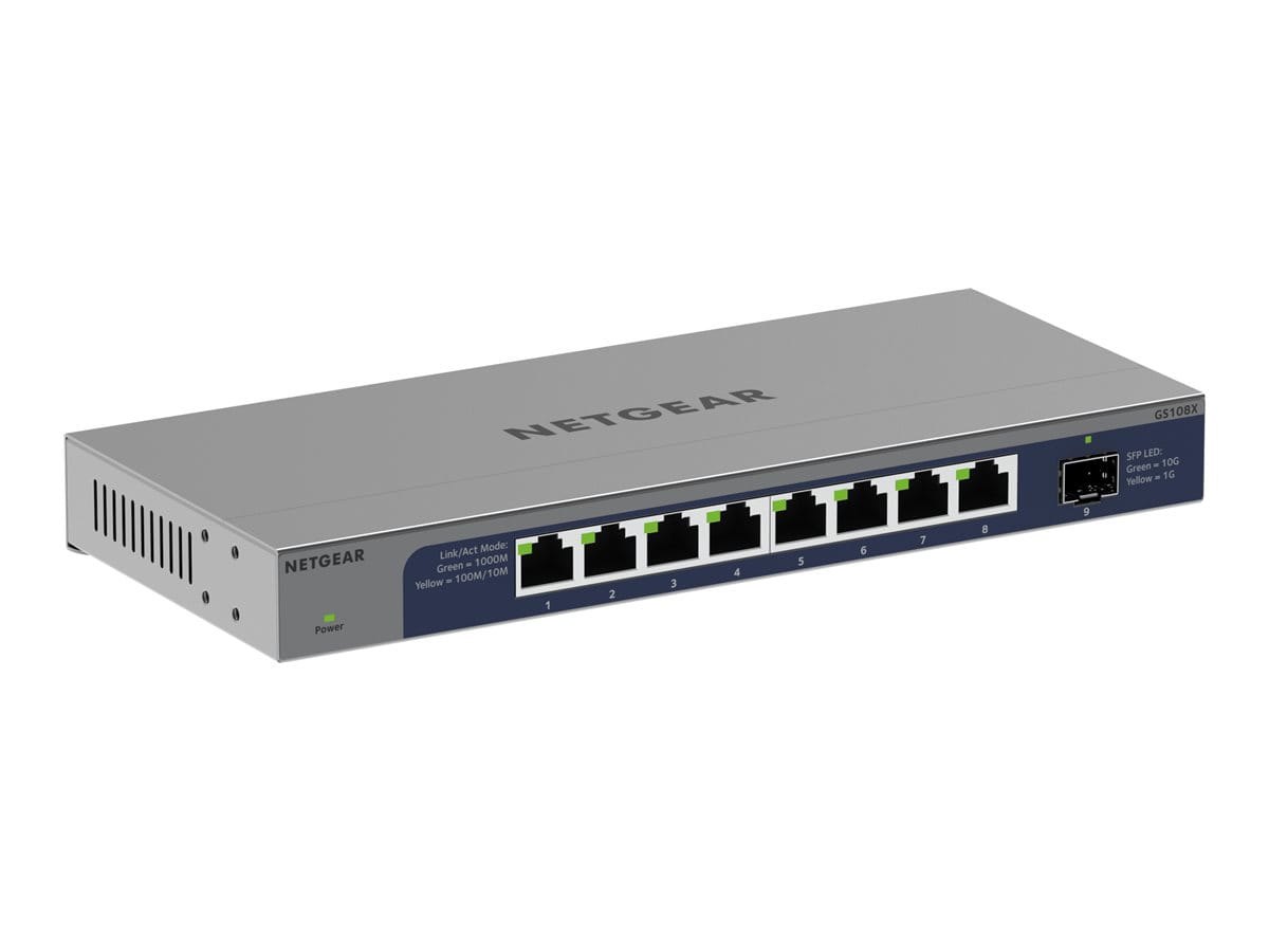 Netgear GS108X - Switch - unmanaged - 8 x 10/100/1000 + 1 x 10 Gb Ethernet SFP+ (Uplink)