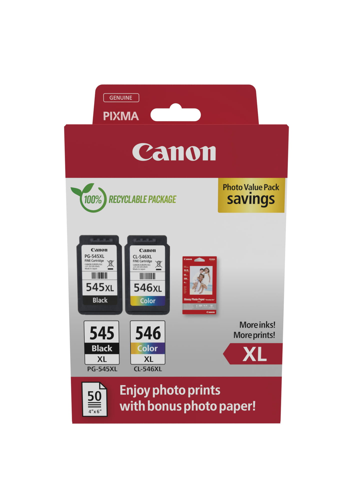 Canon PG-545XL/CL-546XL Photo Paper Value Pack - 2er-Pack - Hohe Ergiebigkeit - Schwarz, Farbe (Cyan, Magenta, Gelb)