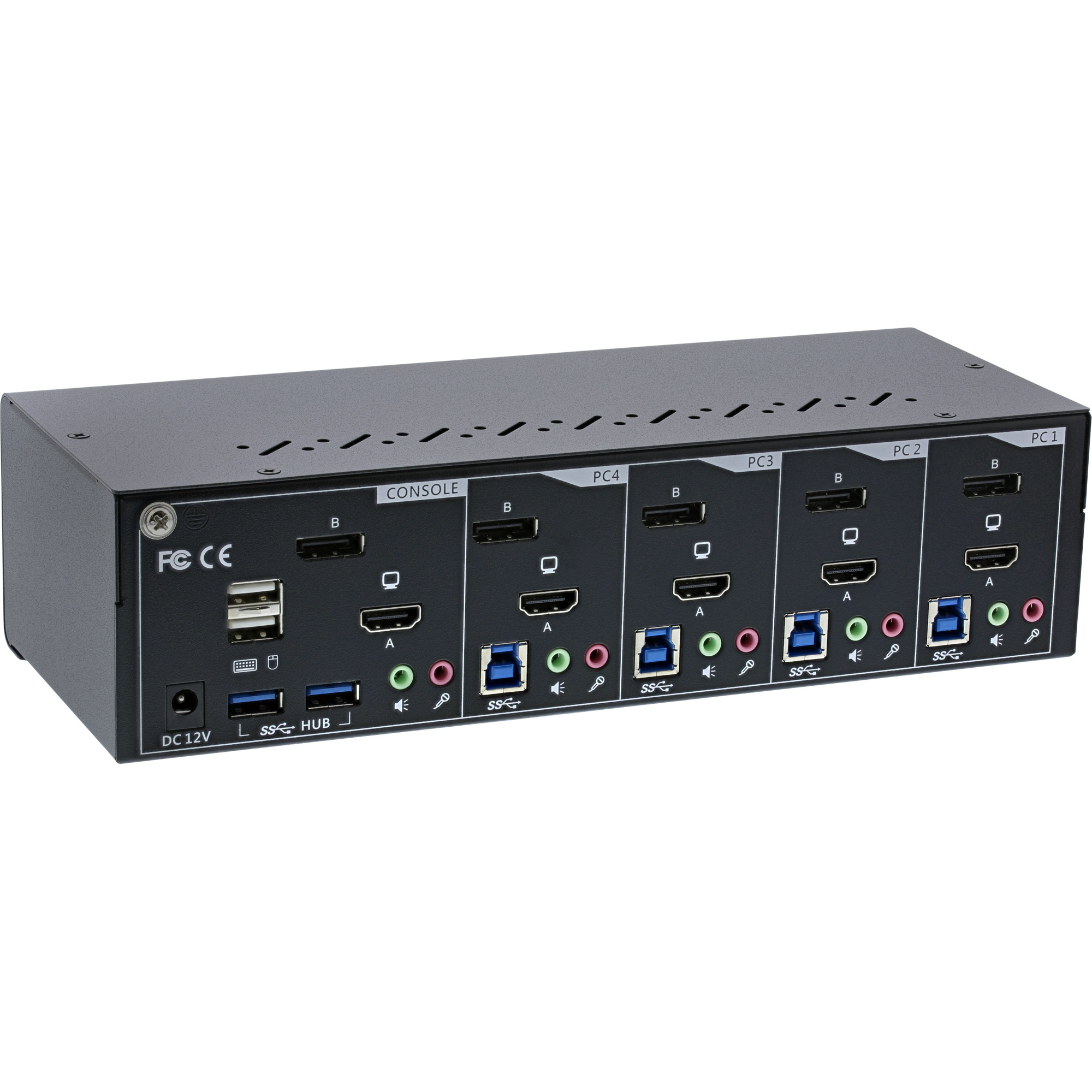 InLine KVM Desktop Switch - 4-fach - Dual Monitor - DP + HDMI - 4K - USB 3.0 - Audio